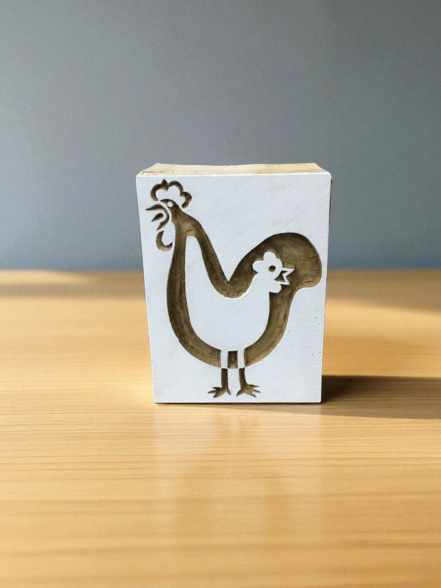 Hand Carved Hen Wood Printing Block, Indian Textile Stamp