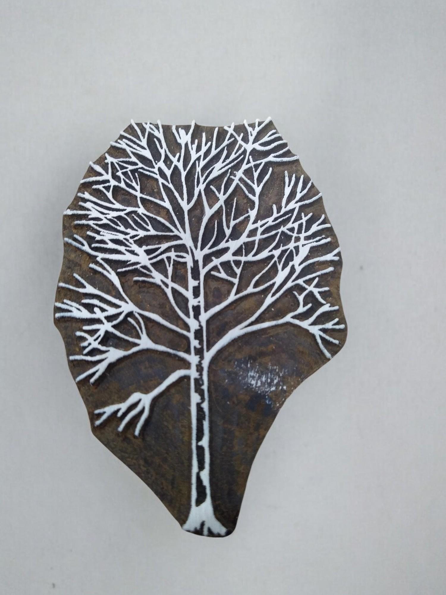 Winter Tree Pottery Stamp, Hand Carved Indian Wood Block