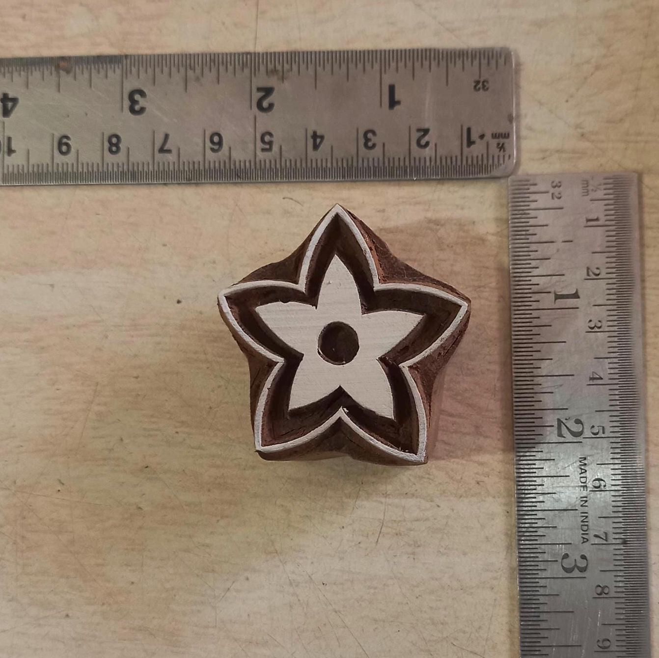 Star FlowerWooden Printing Block Pottery Stamp, Batik Tjaps, Blaudruck stempel