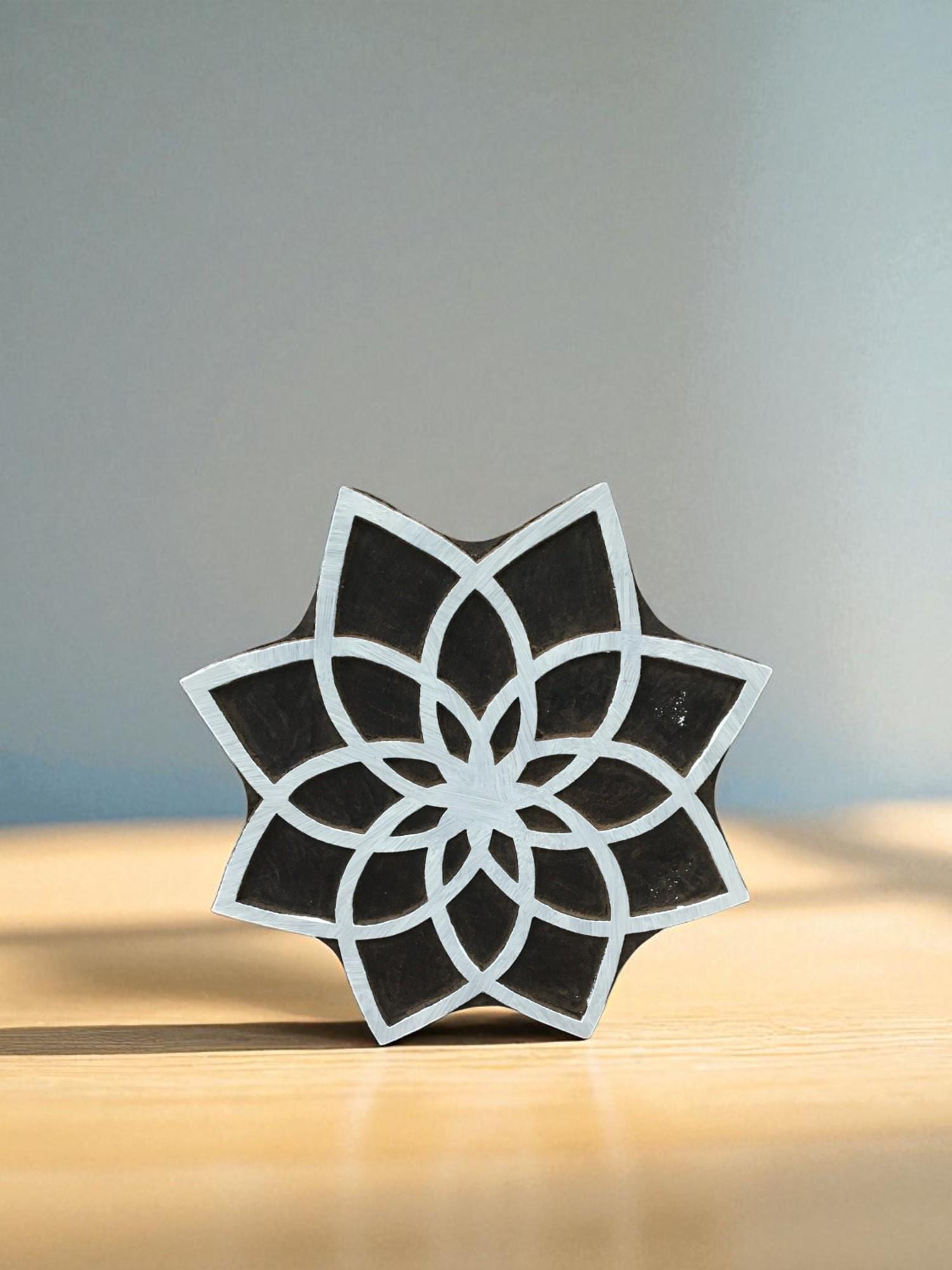 Geomeric lotus Flower  hand carved Indian wood printing block; textile stamp; pottery stamp,