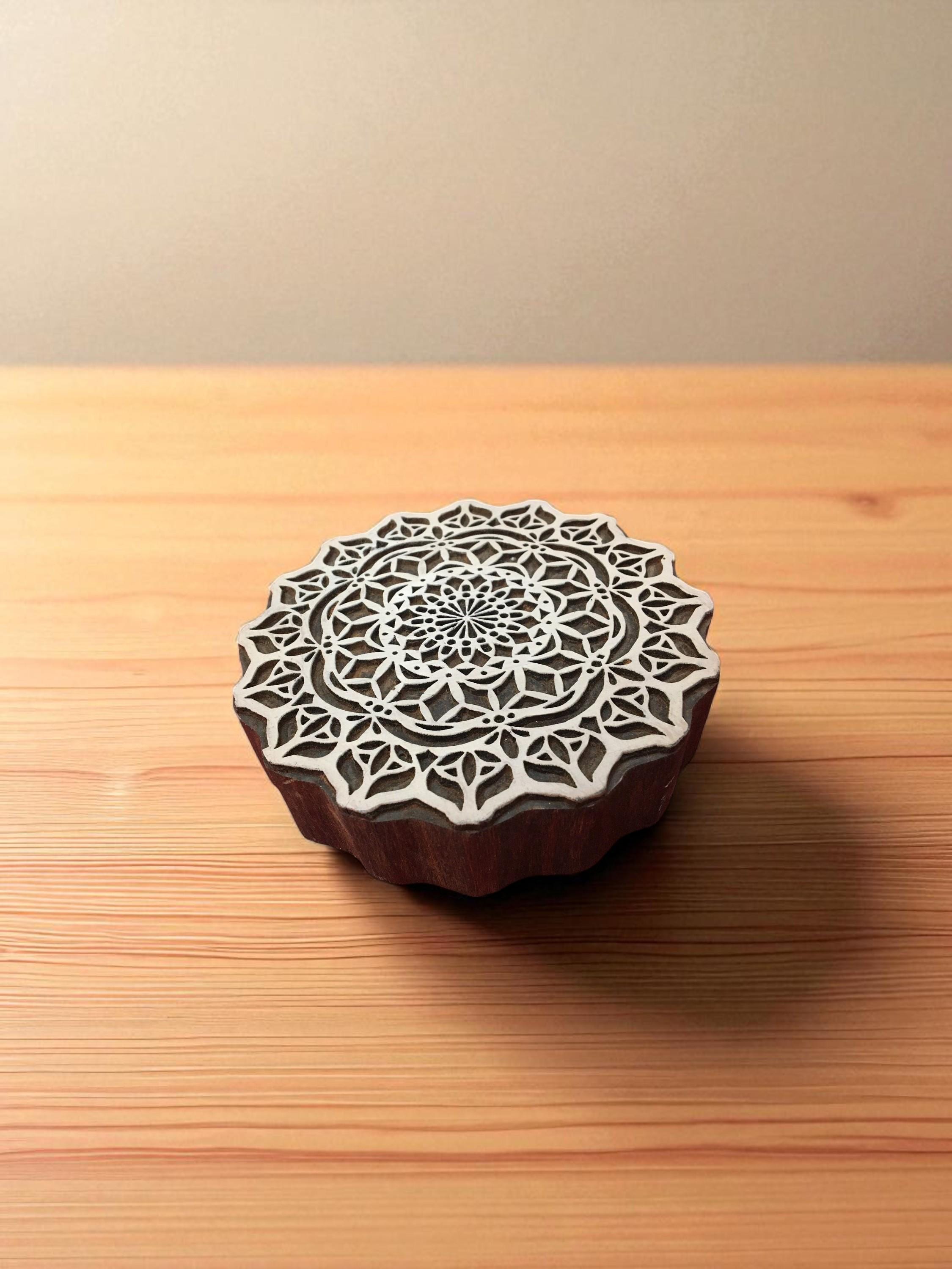 Indian Artistic Handicraft Item Mandala 01, hand carved Indian wood printing block; textile stamp; pottery stamp,