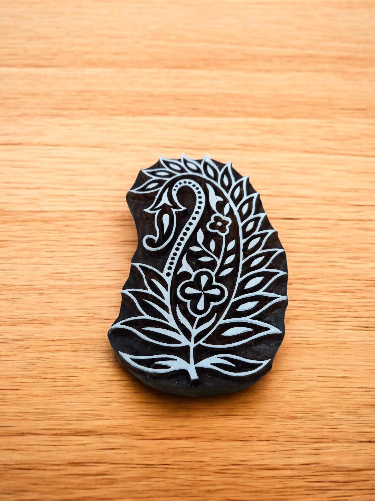 Elegant Paisley Indian Wood Printing Block, Textile Stamp