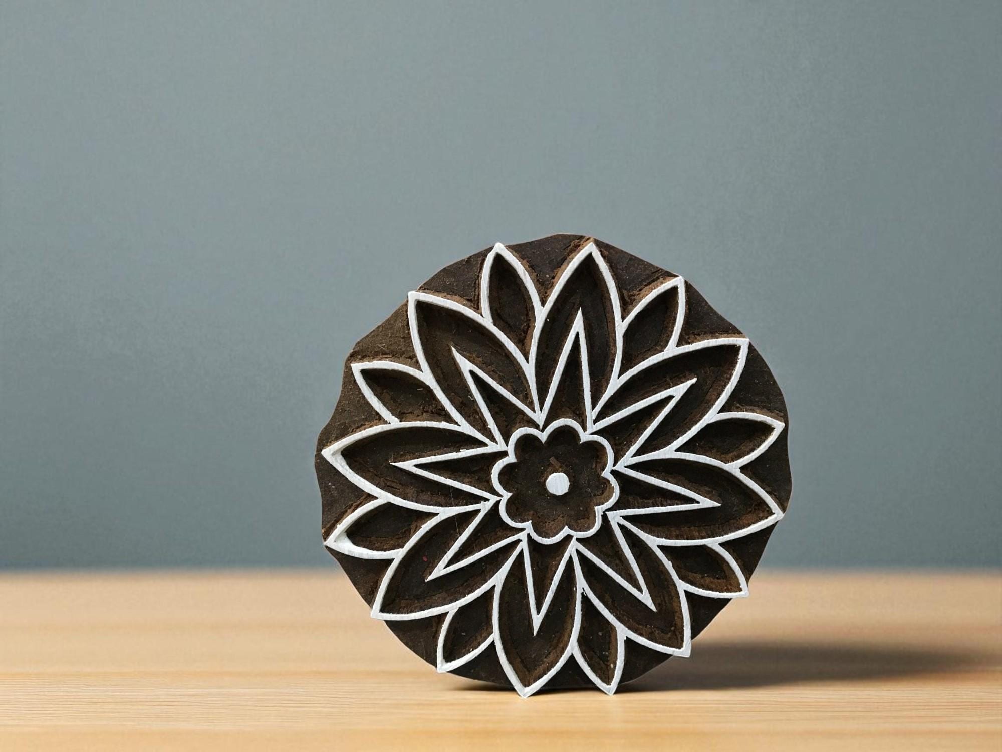 A Leaves outline Mandala , hand carved Indian wood printing block; textile stamp; pottery stamp,