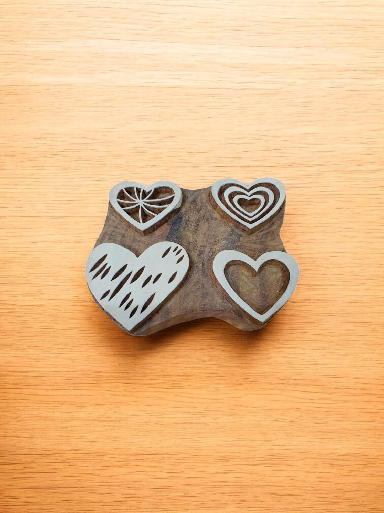 Set Of Hearts pottery stamp ceramic mold scrapbooking tjap batik printing floral carved stamps.