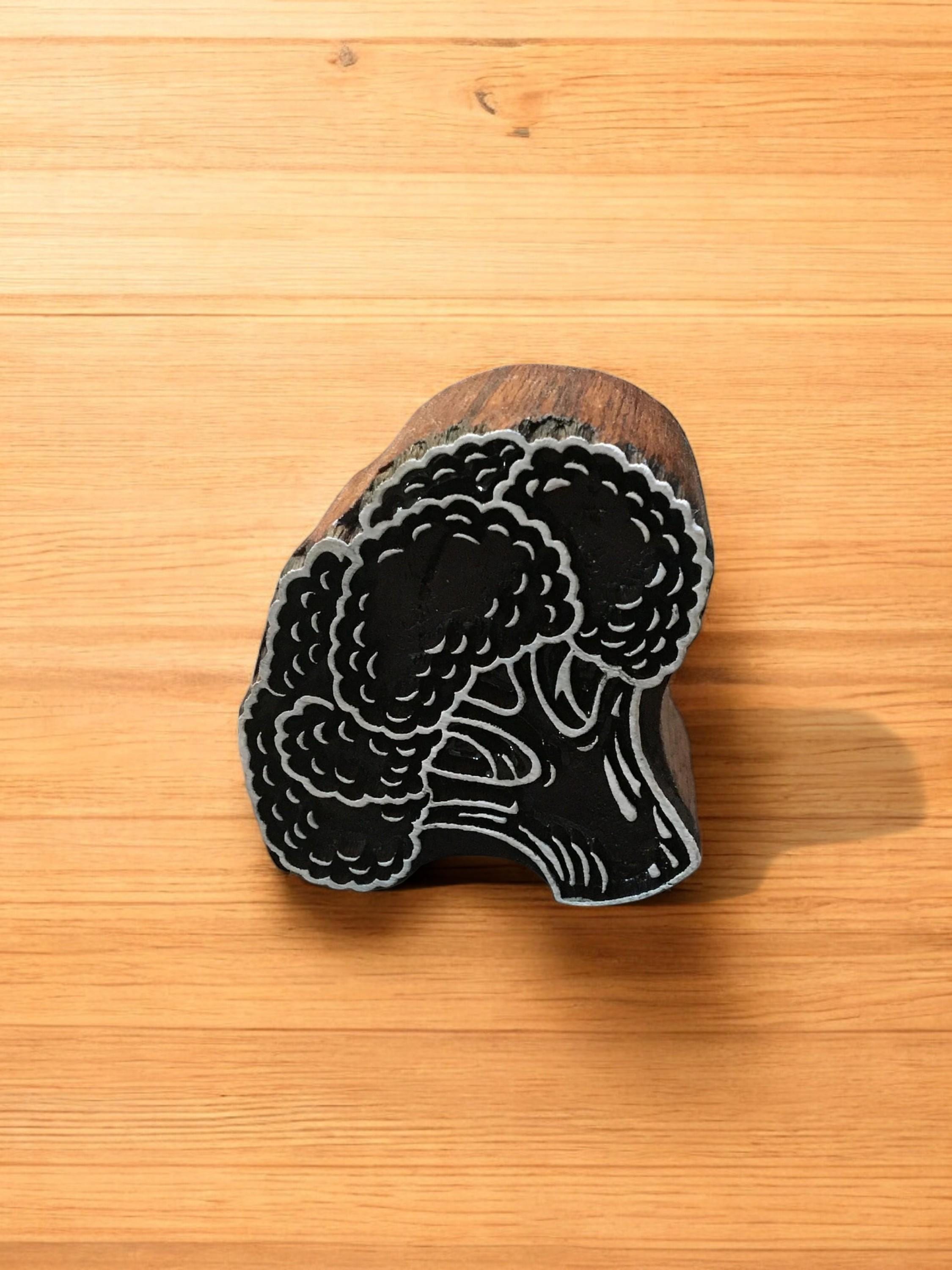 Hand Carved Broccoli Stamp, Indian Wood Block Print, Pottery, Textile Art