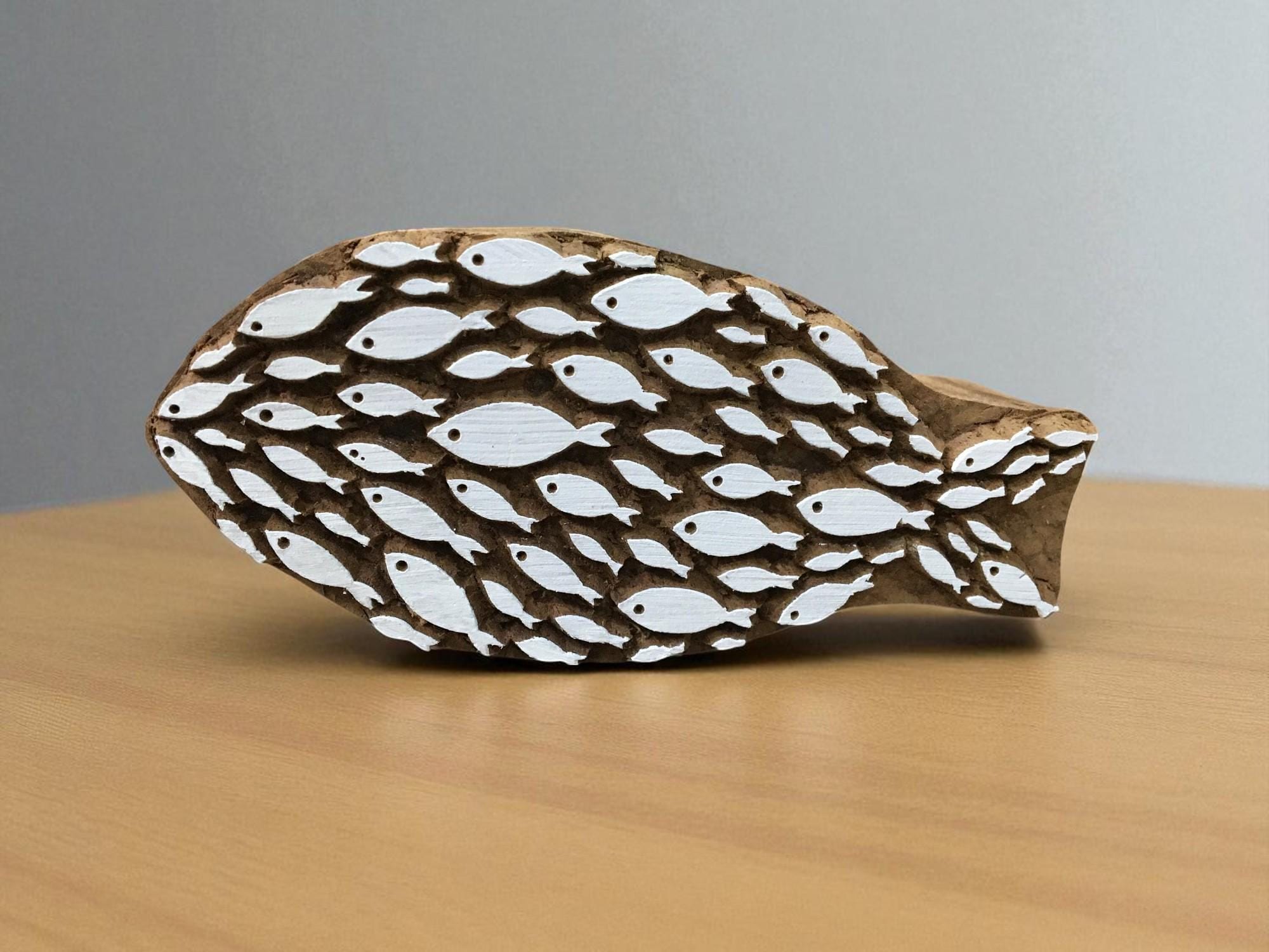 Shoal of Fish Pottery Stamp, Hand Carved Wooden Printing Block