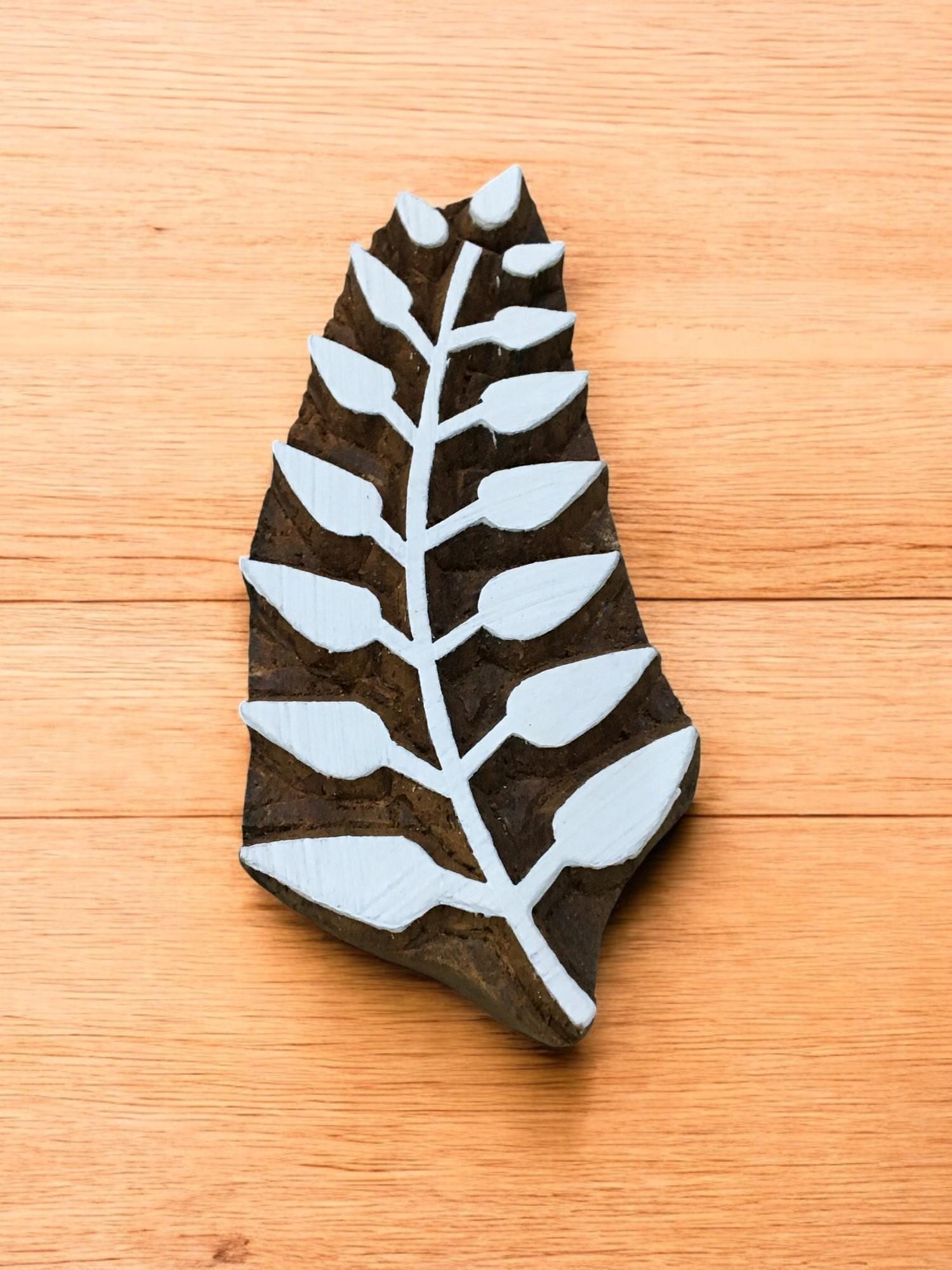 Curly Leaf Wood Stamp: Hand Carved Indian Printing Block