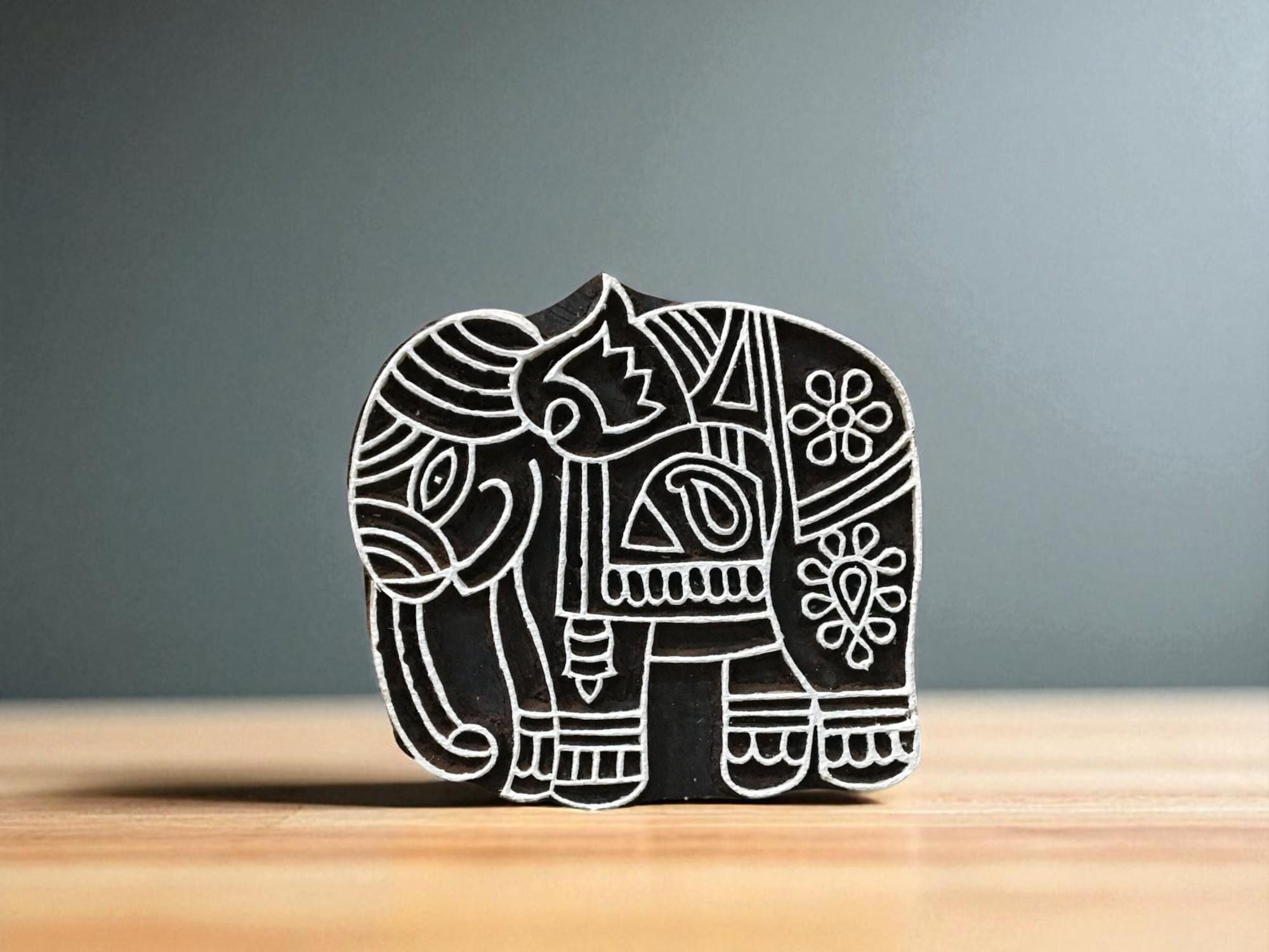 Sleepy Elephant,  hand carved Indian wood printing block; textile stamp; pottery stamp,