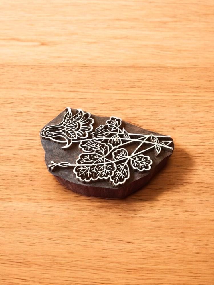 Floral Teak Wood Printing Block, DIY Henna Fabric Textile Stamp