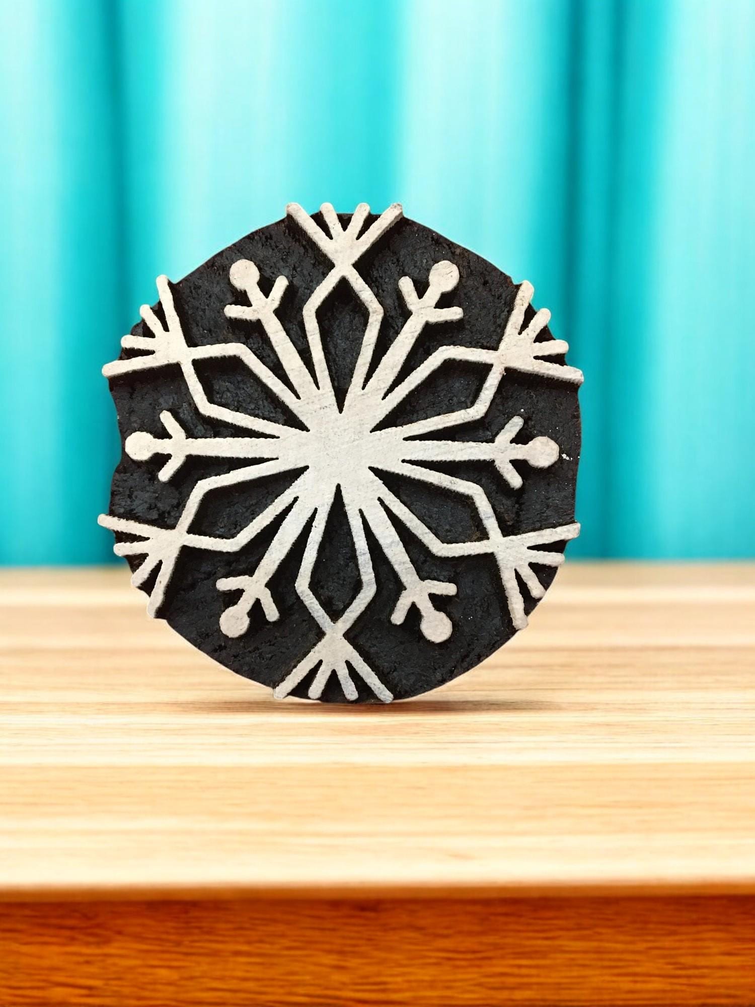 Hand Carved Snowflake Wood Block Stamp Set, Textile Printing, 6.2cm, 10pc
