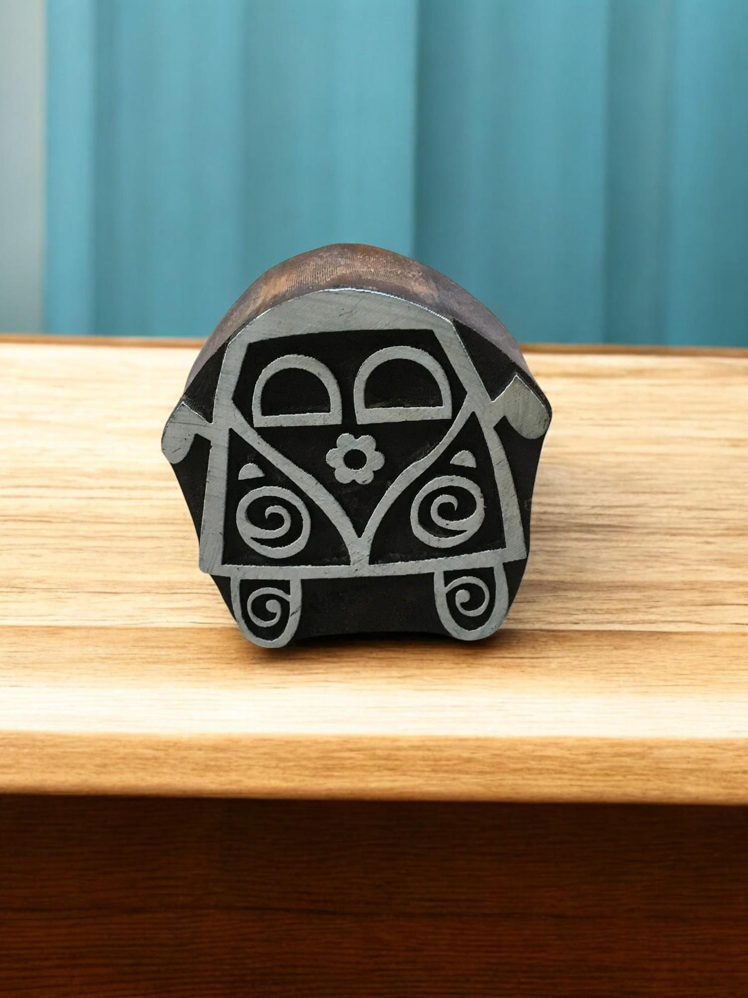 Campervan Wooden Printing Block – Hippie Floral Carved Stamp