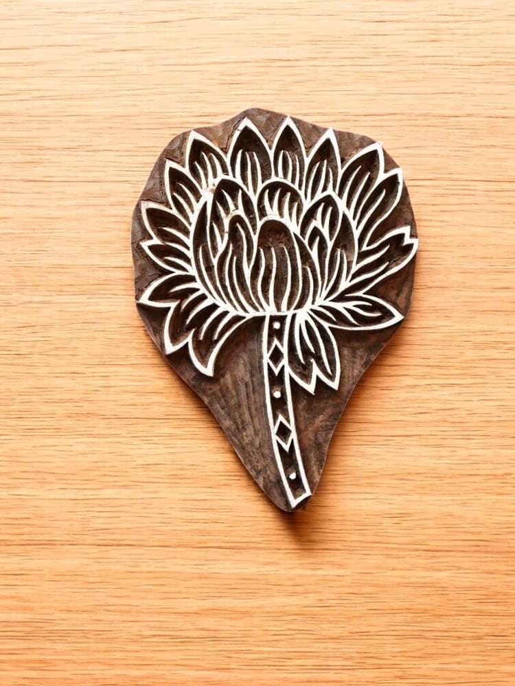 Hand Carved Floral Wood Stamp, Indian Textile Print Block