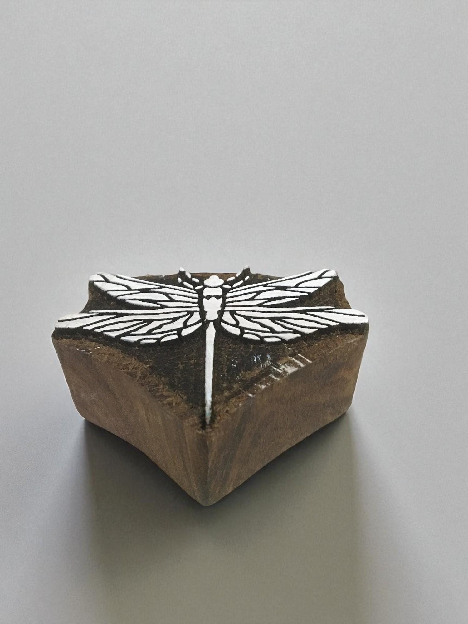 Fair Trade Butterfly Carved Wood Stamp - Textile, Pottery Block