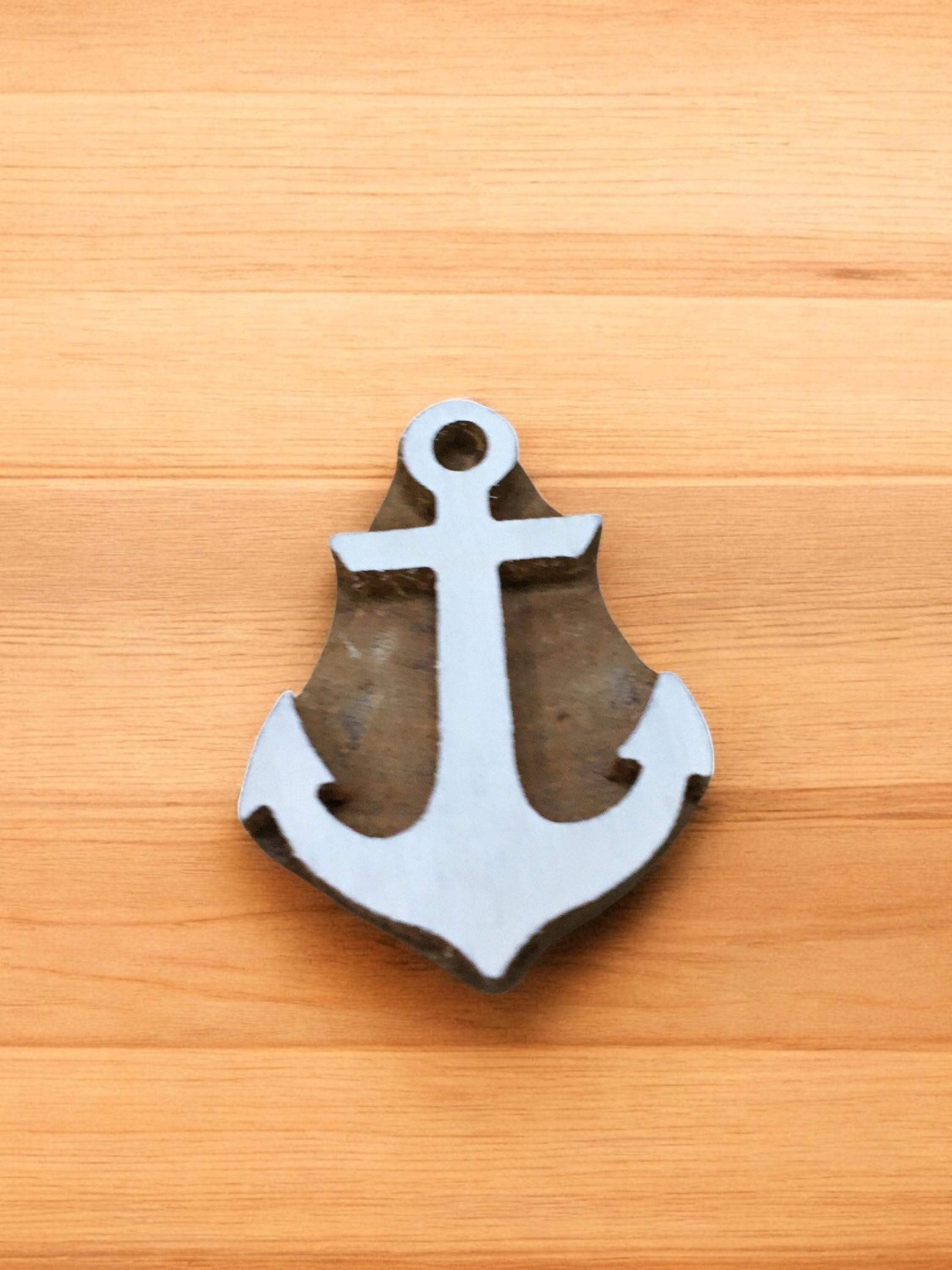 Anchor carved wooden tjaps batik printing pottery stamp, hand carved Indian wood printing block; textile stamp; pottery stamp,