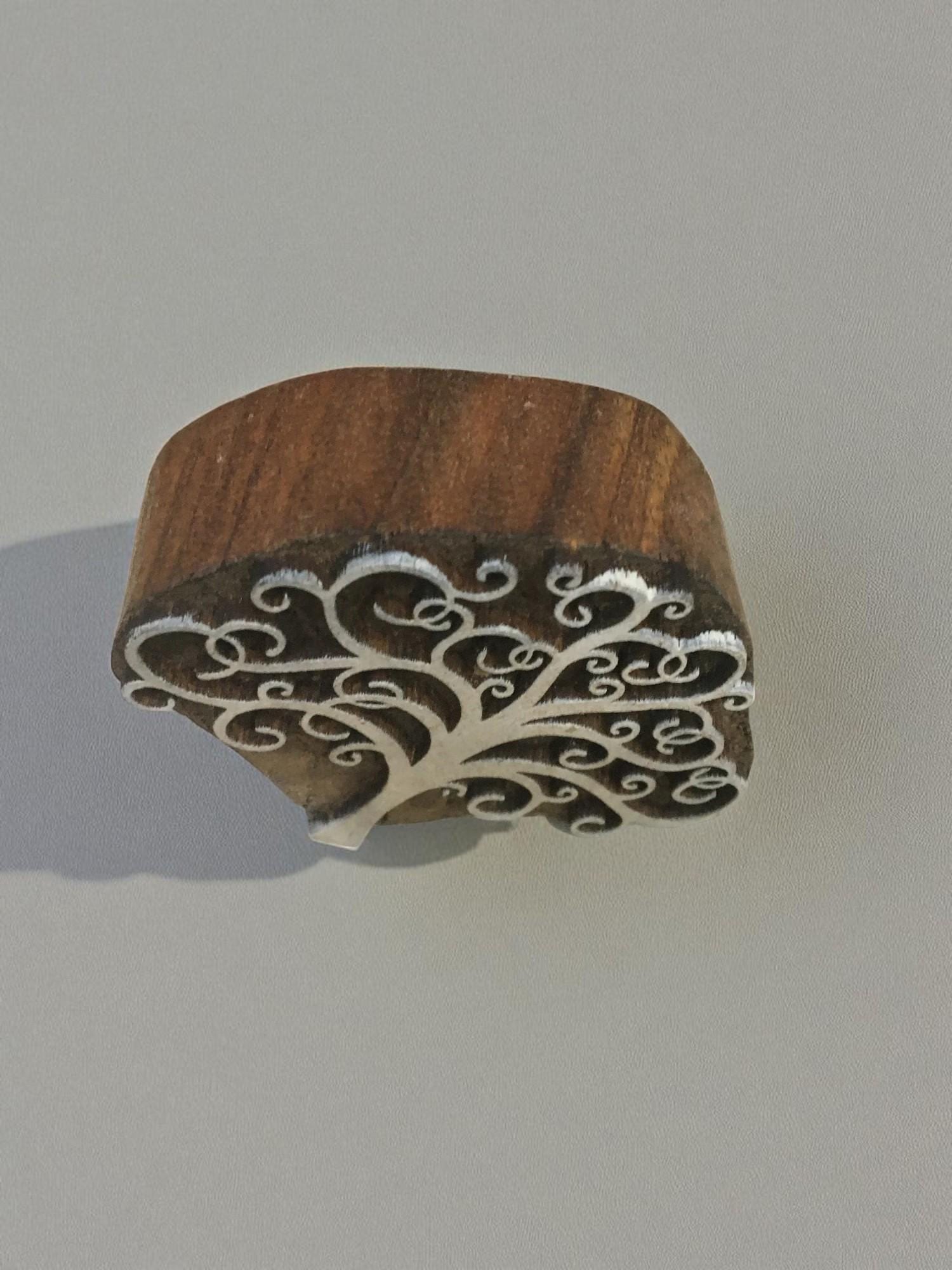 Tree Design Carved Indian Wood Stamp, Pottery Textile Printing