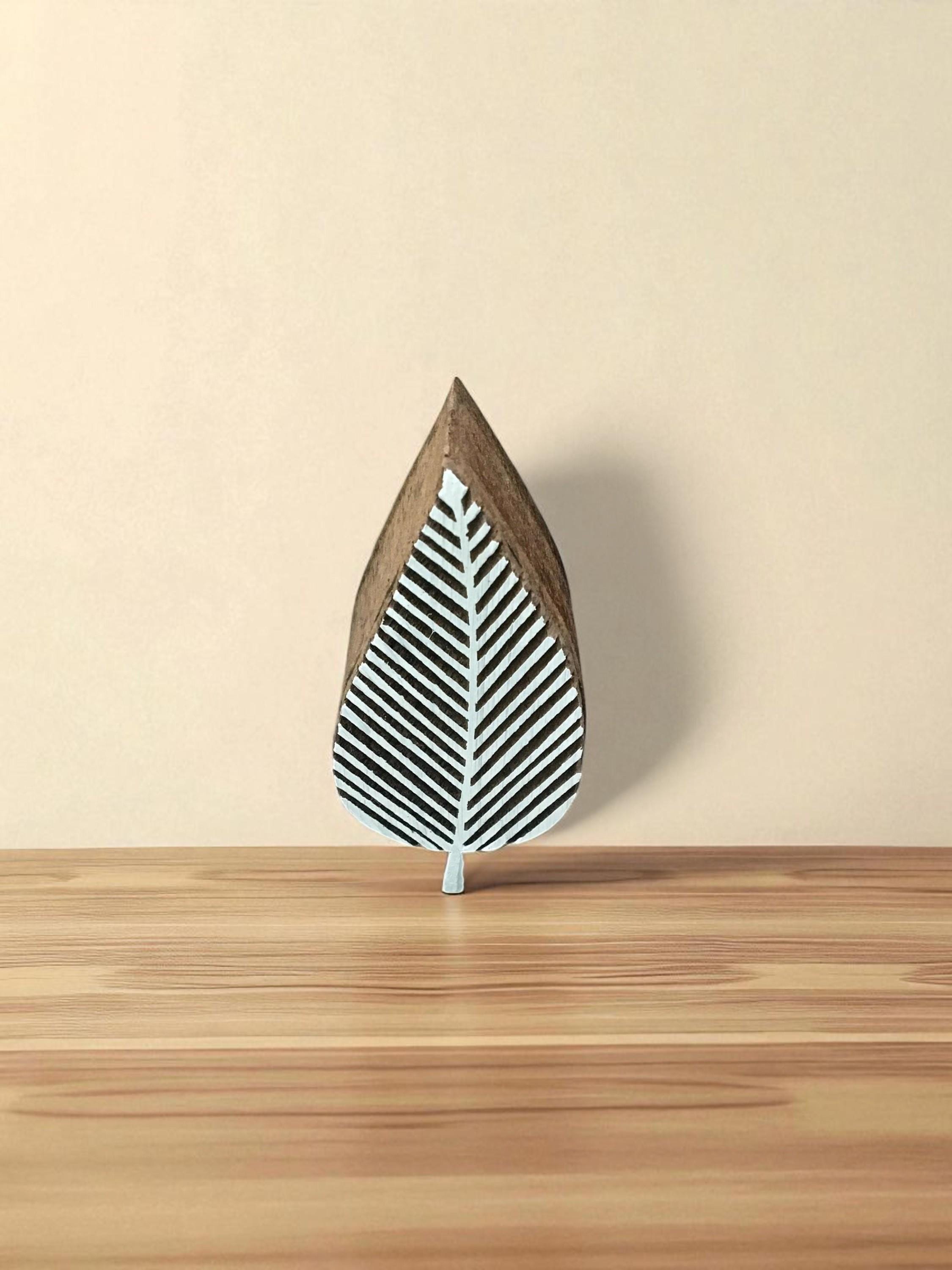 Stripy Leaf, hand carved Indian wood printing block; textile stamp; pottery stamp,