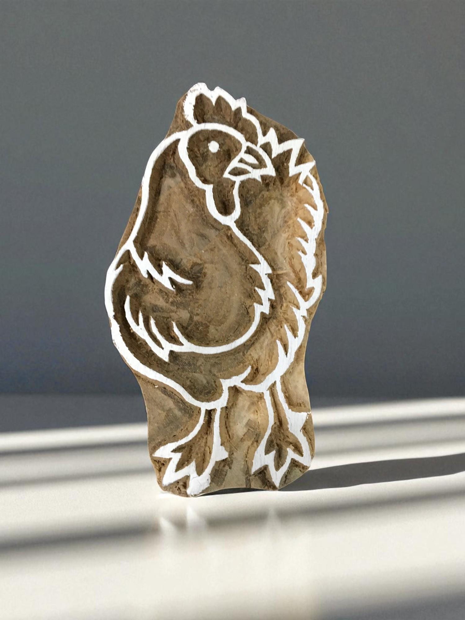 Twin hen 02  hand carved Indian wood printing block; textile stamp; pottery stamp,