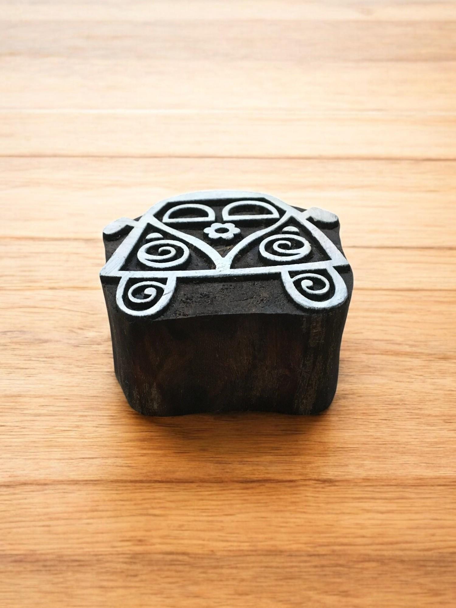 Campervan Wooden Printing Block – Hippie Floral Carved Stamp