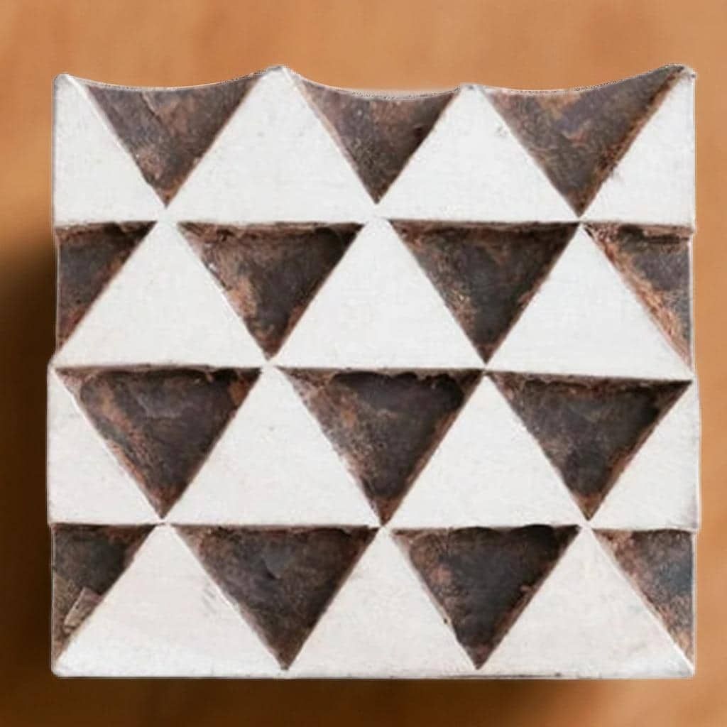 Hand Carved Triangle Block Print Stamp, Indian Wood Tjap
