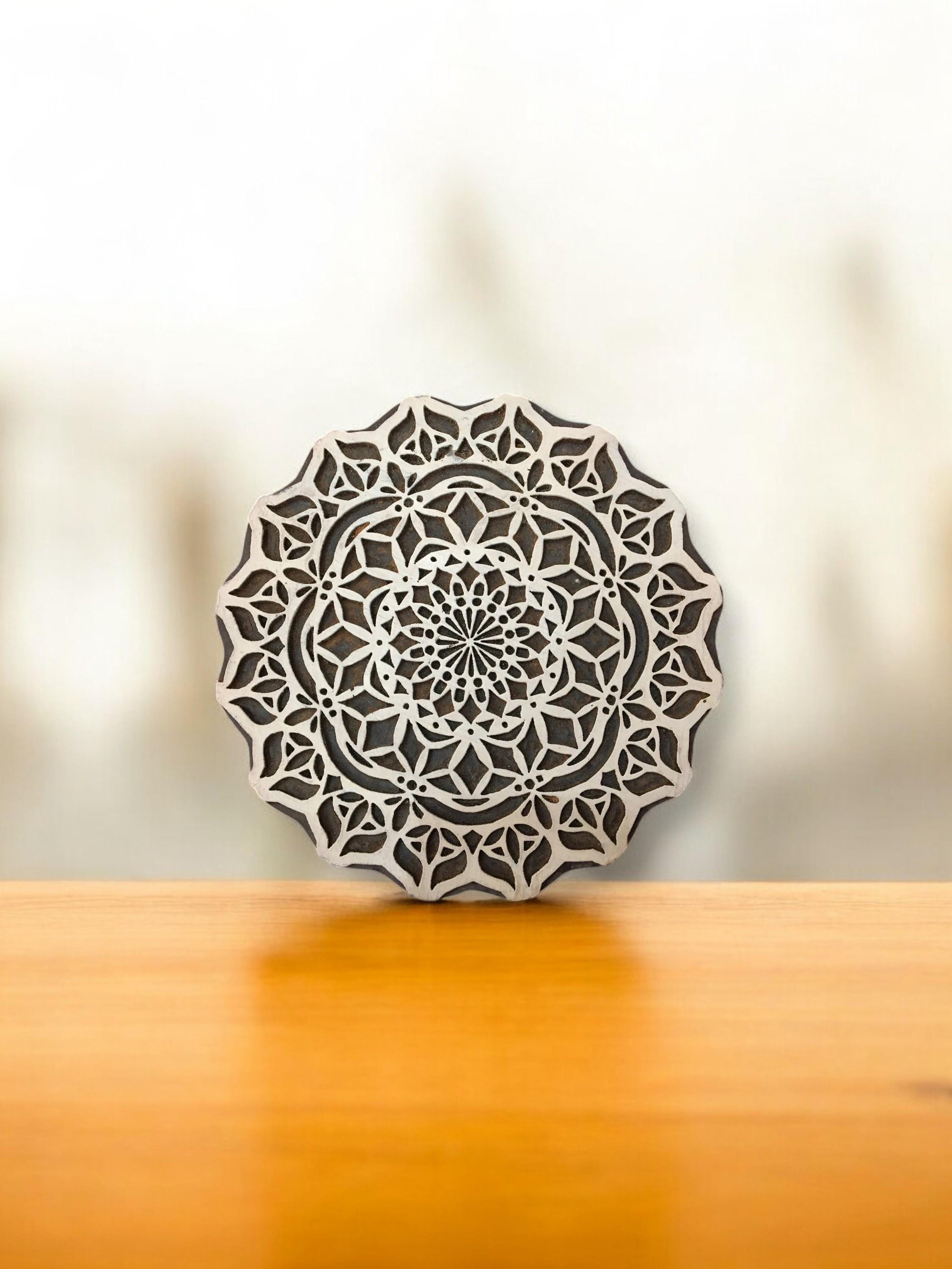 Indian Artistic Handicraft Item Mandala 01, hand carved Indian wood printing block; textile stamp; pottery stamp,