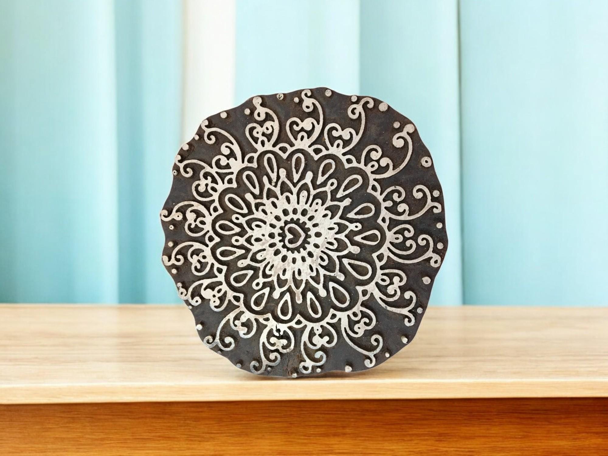 Floral Mandala Wood Stamp - Indian Textile, Pottery Print