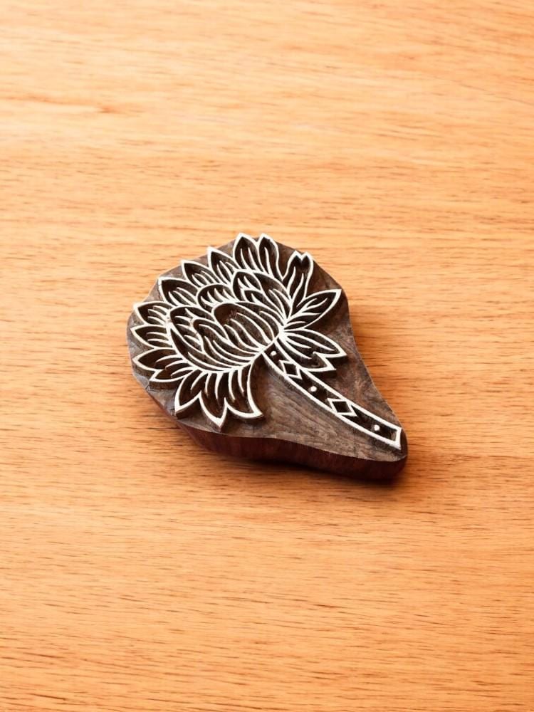 Hand Carved Floral Wood Stamp, Indian Textile Print Block