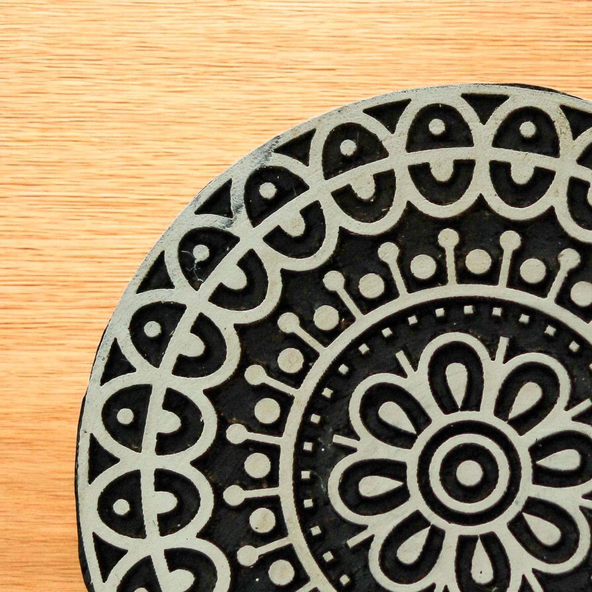Hand Carved Teak Wood Mandala Stamp, Textile Pottery Printing