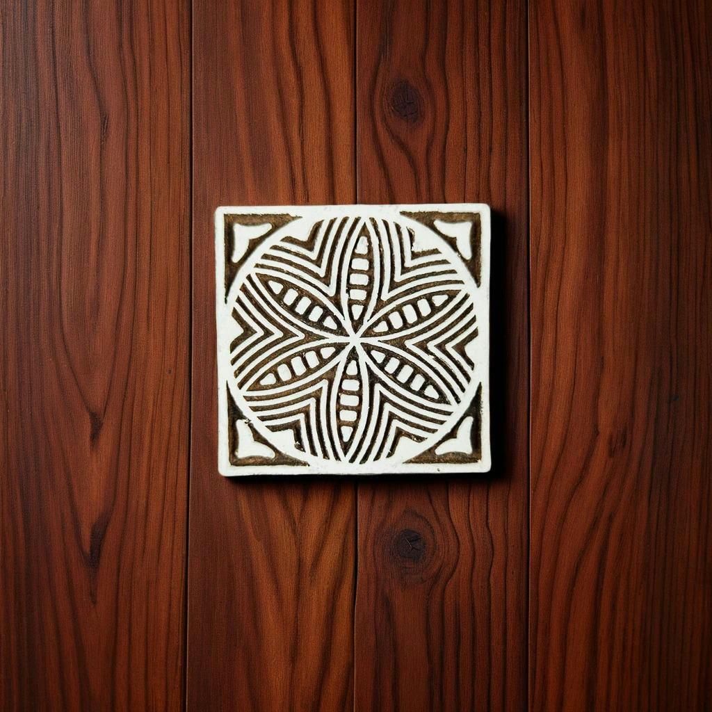 African Square Wooden Printing Block - Handcrafted Fabric Printing and Batik Tools