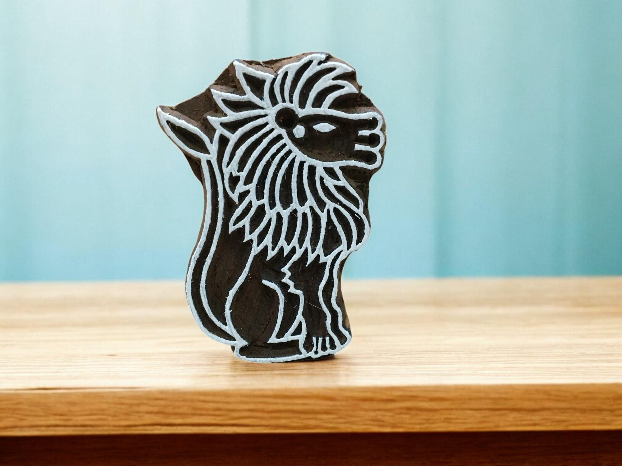 Celtic Lion, hand carved Indian wood printing block; textile stamp; pottery stamp,