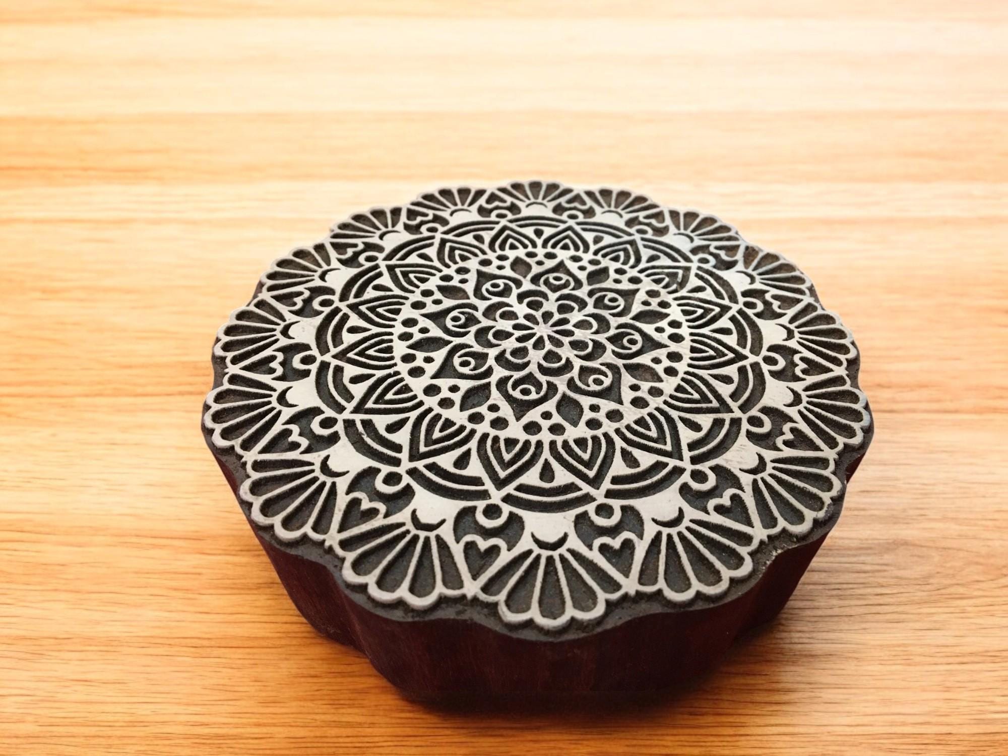 Floral Mandala Wood Stamp - Teak Pottery, Textile Printing Block