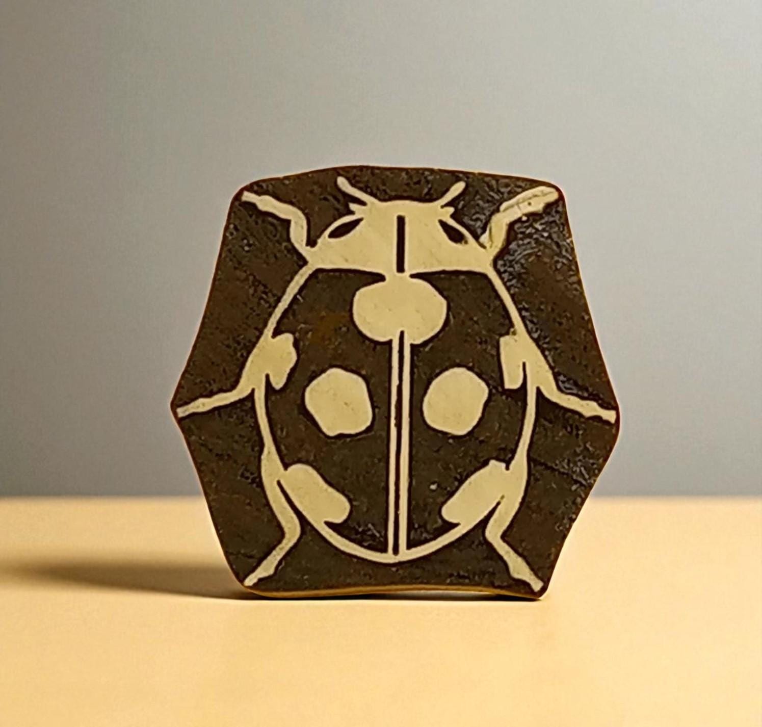 Fat Beetle hand carved Indian wood printing block; textile stamp; pottery stamp,