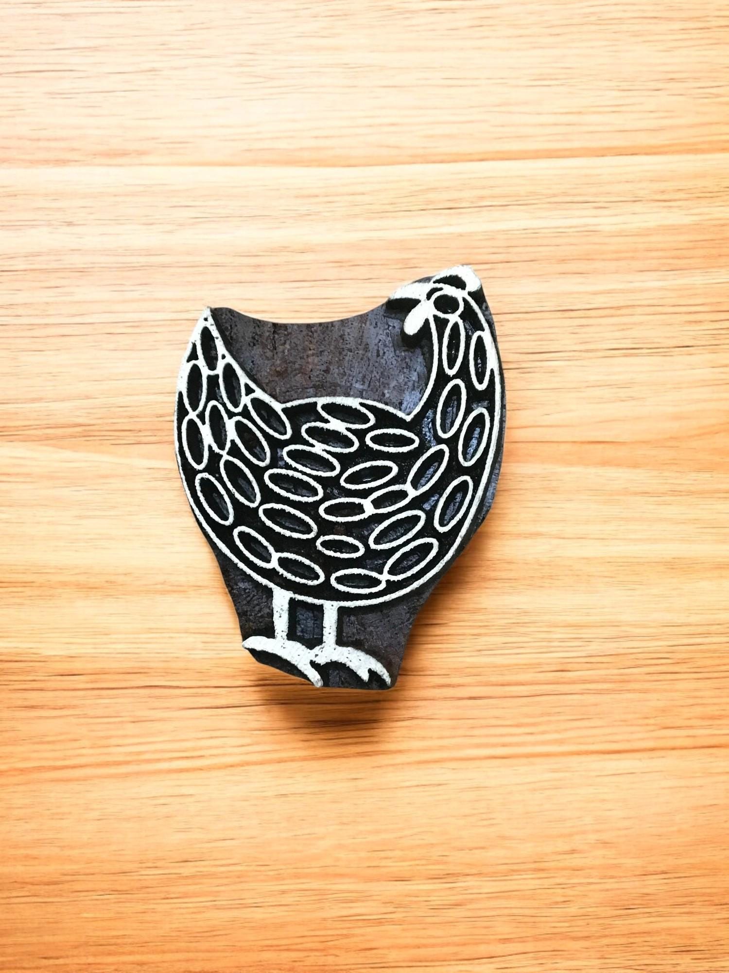 Hand Carved Chicken Wood Printing Block Set, Textile Pottery Stamps