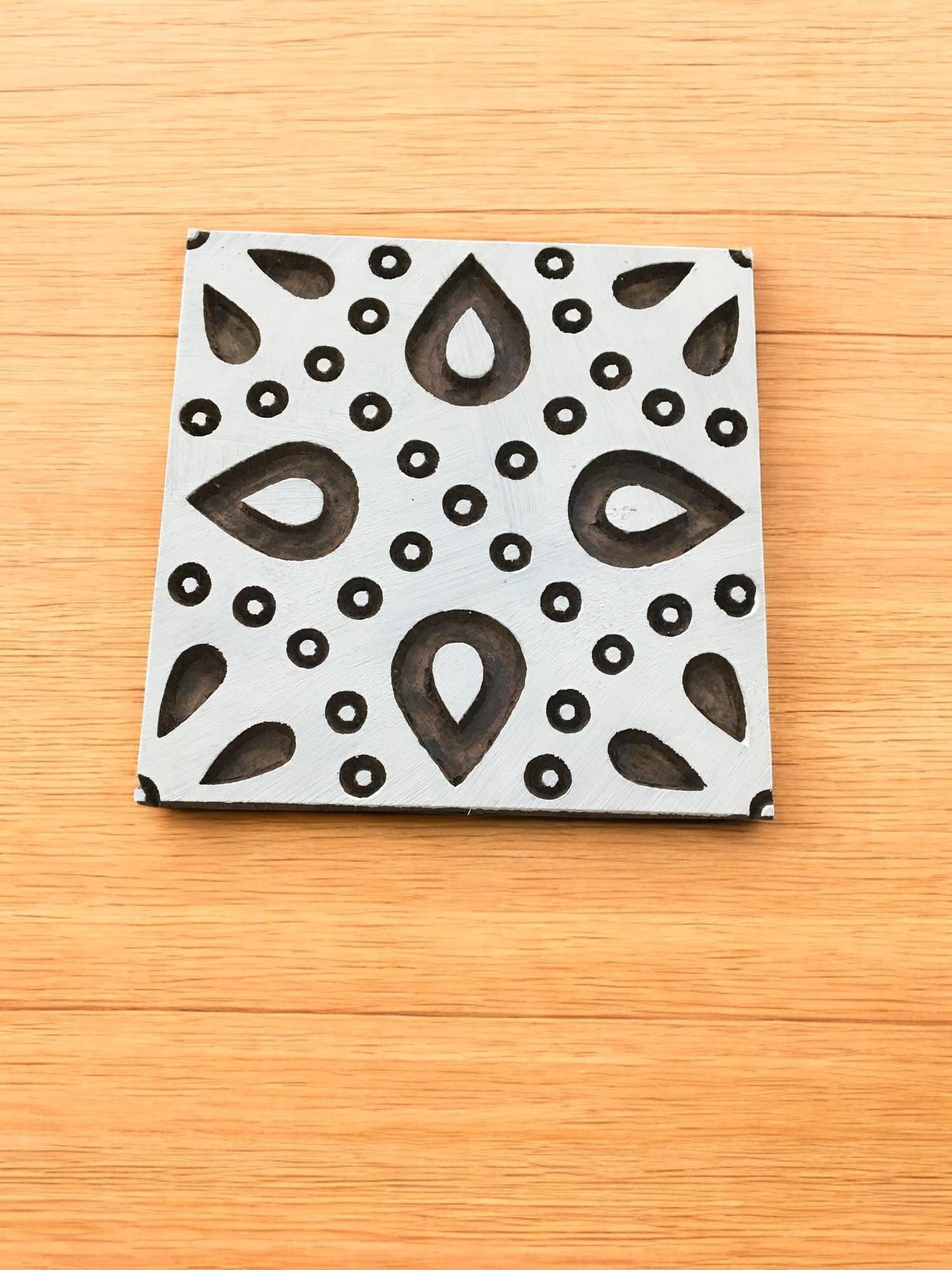 Indian Wood Printing Block - Dotty Leaf Tile Textile Stamp