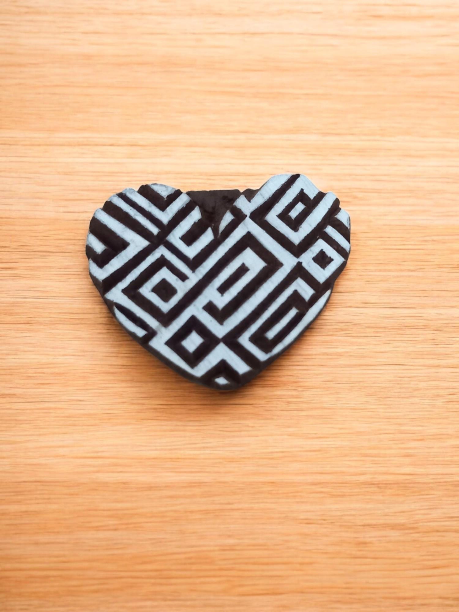 Abstract Geometric Heart ,pottery stamp ceramic mould scrapbooking tjap batik printing floral carved stamps.