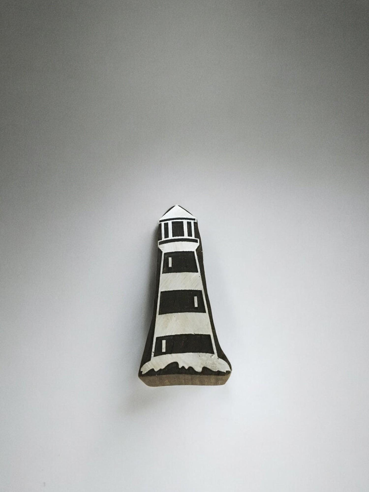Lighthouse Carved Wood Stamp, Indian Block Print, Pottery Batik Tool