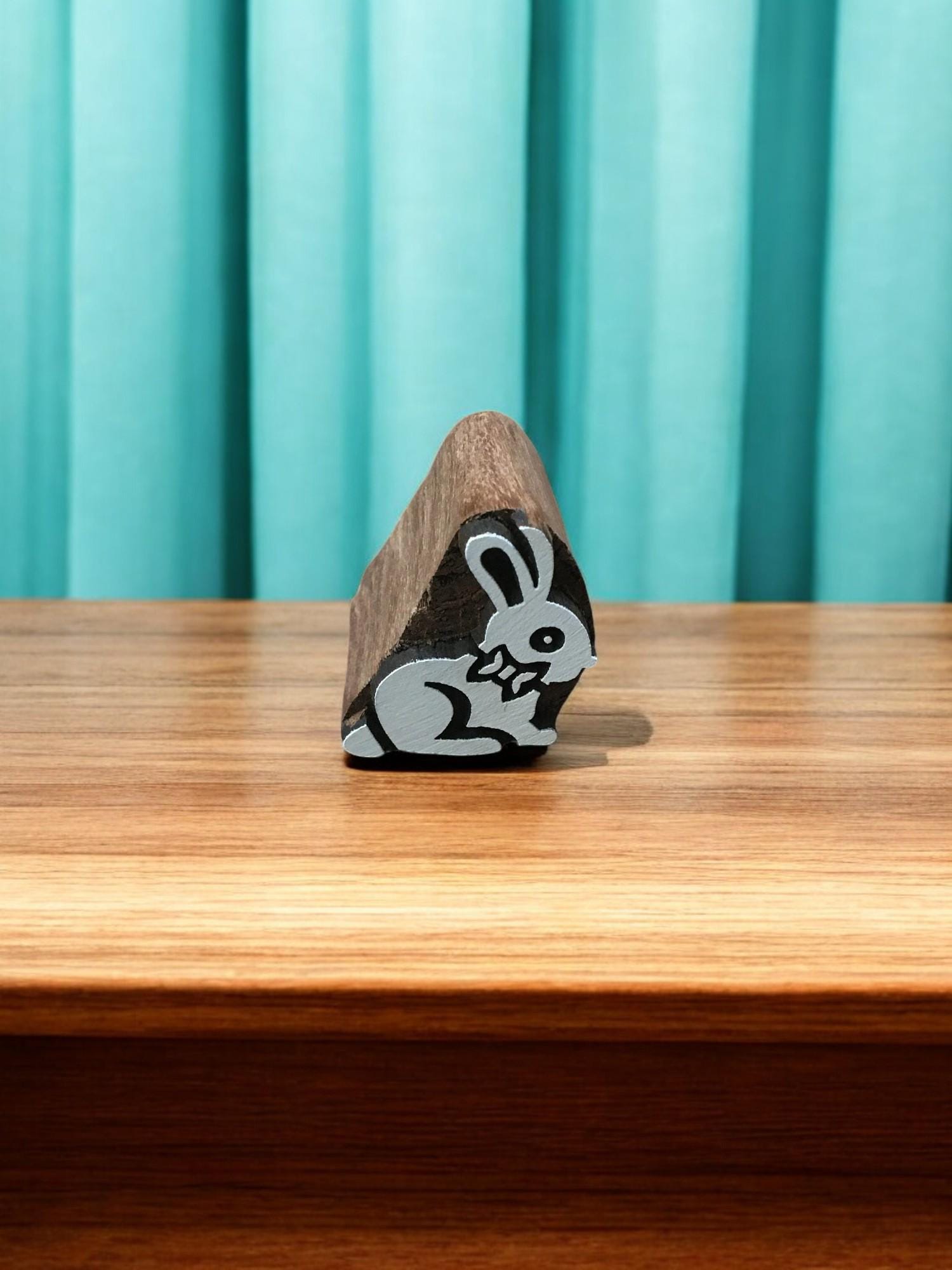 Hand Carved Indian Wood Printing Block – Bunny with Bow
