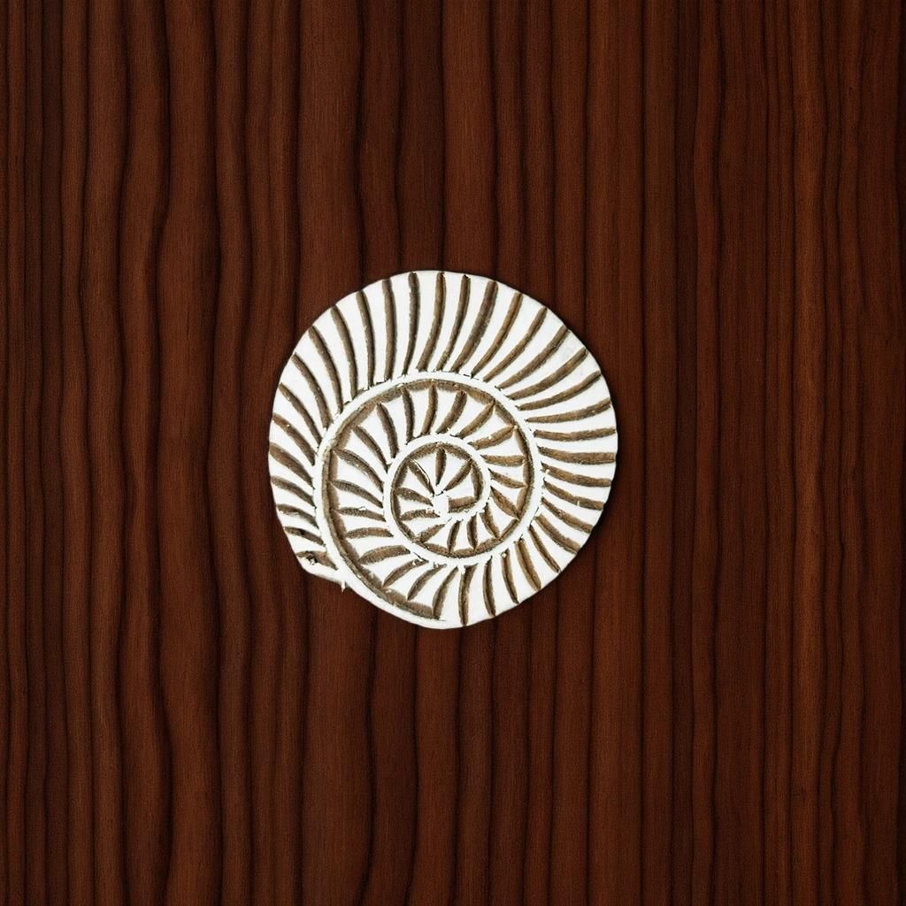 Spiral Shell Pottery Stamp, Hand Carved Indian Wood Tjap (5.5cm)