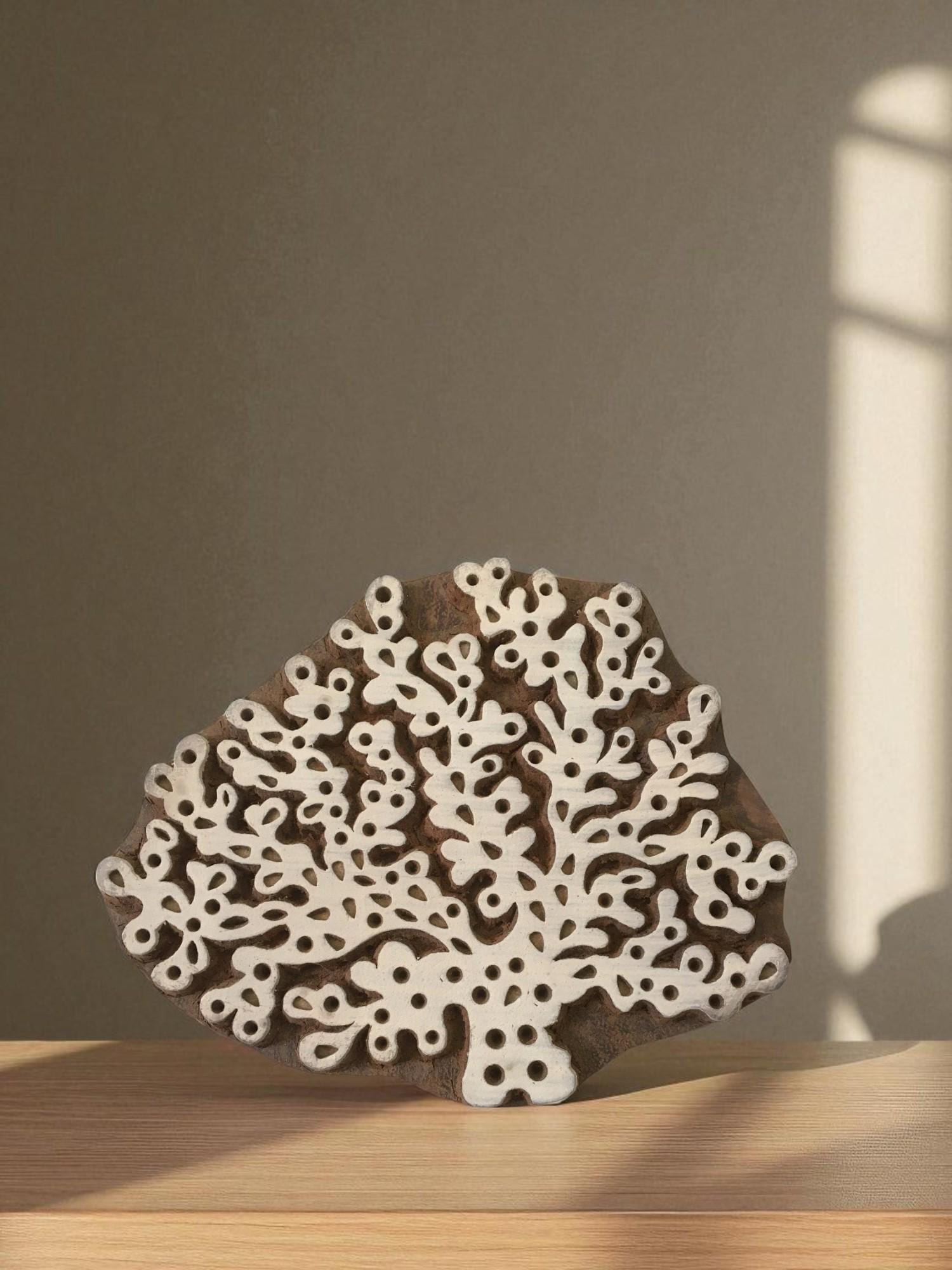 Hand Carved Seaweed Wood Stamp, Indian Print Block