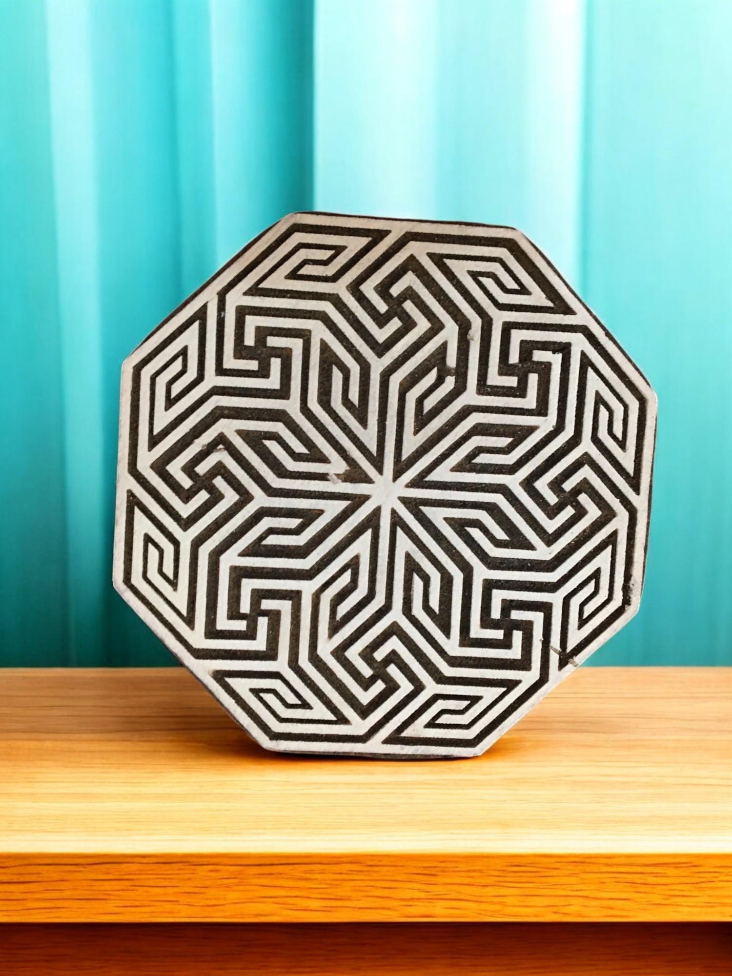 Geometric Hexagon Pottery Stamp, Indian Wood Block Print