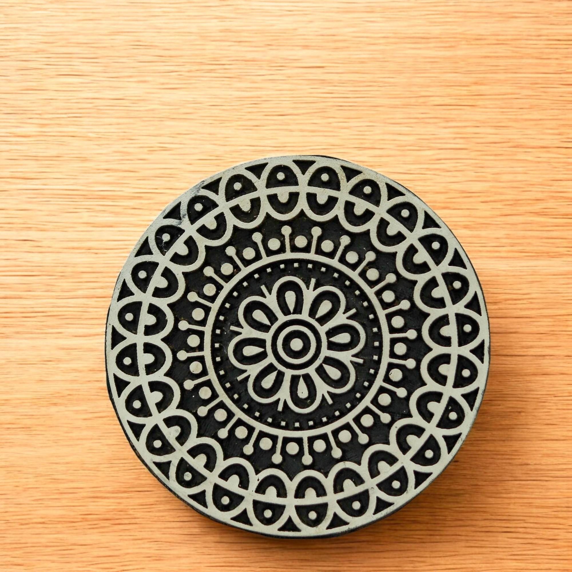 Hand Carved Teak Wood Mandala Stamp, Textile Pottery Printing