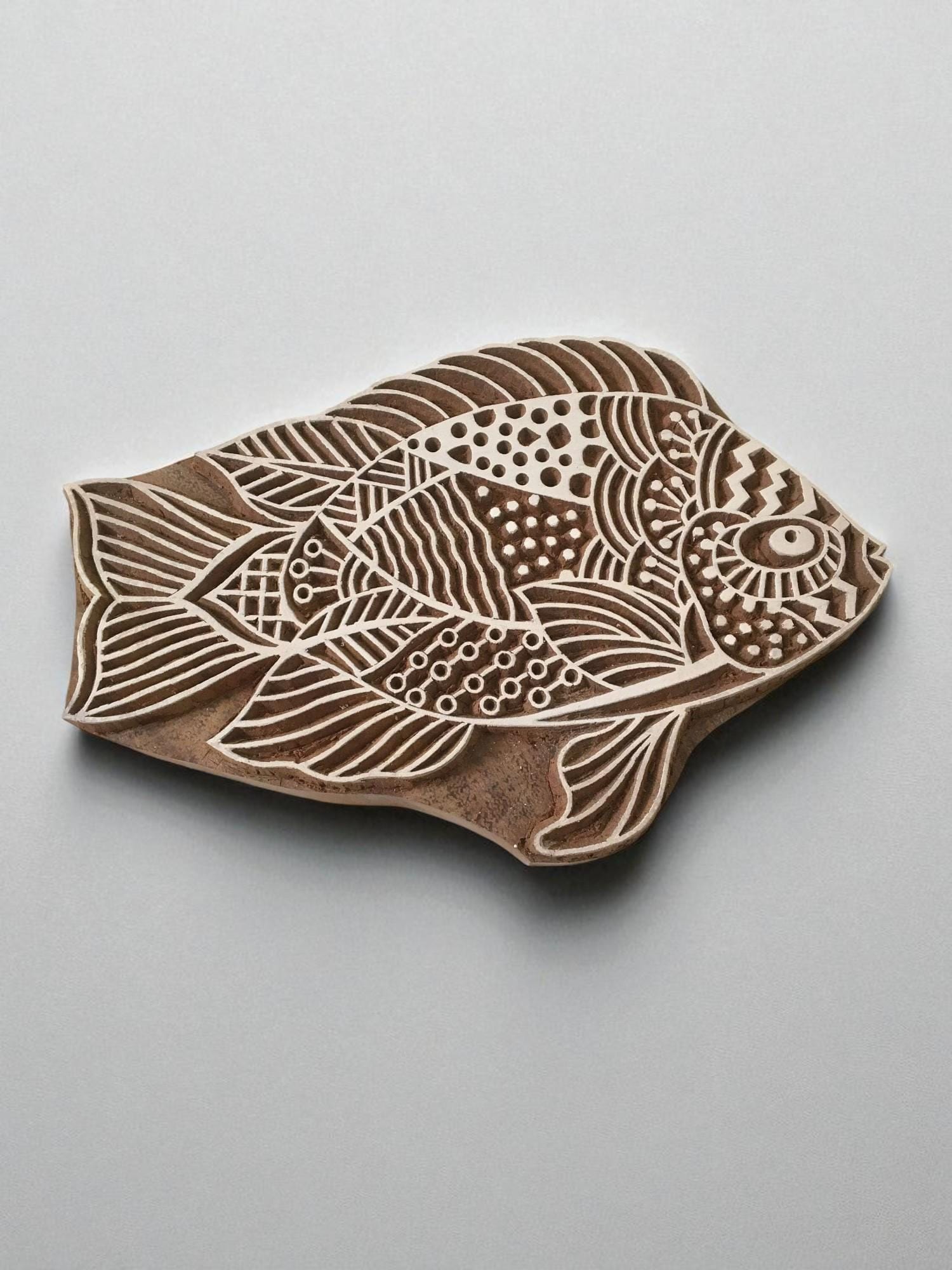 Zentangle Fish Wooden Printing Block, Batik Stamp