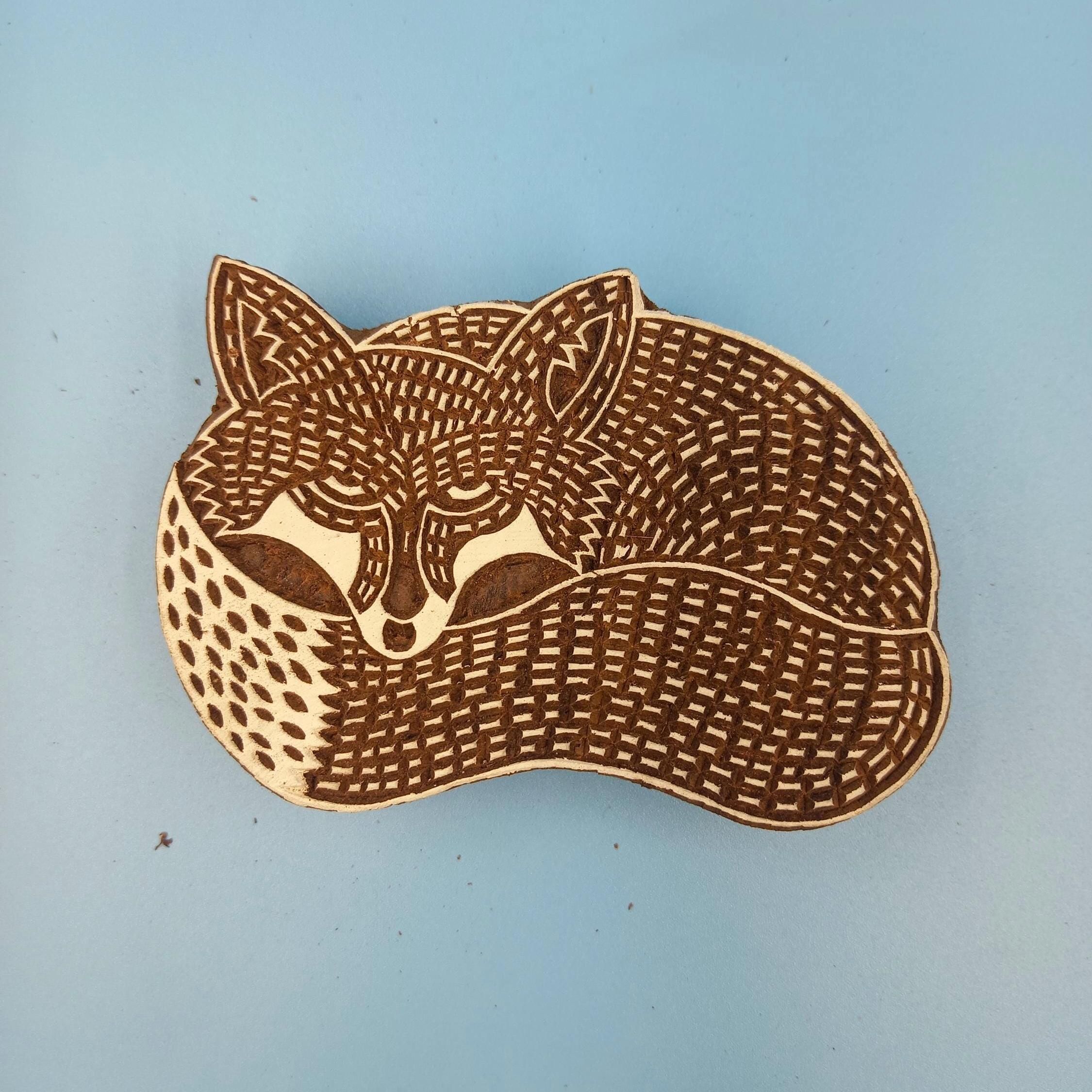 Silent Sitting Fox Wooden Printing Block Pottery Stamp, Batik Tjaps, Blaudruck stempel