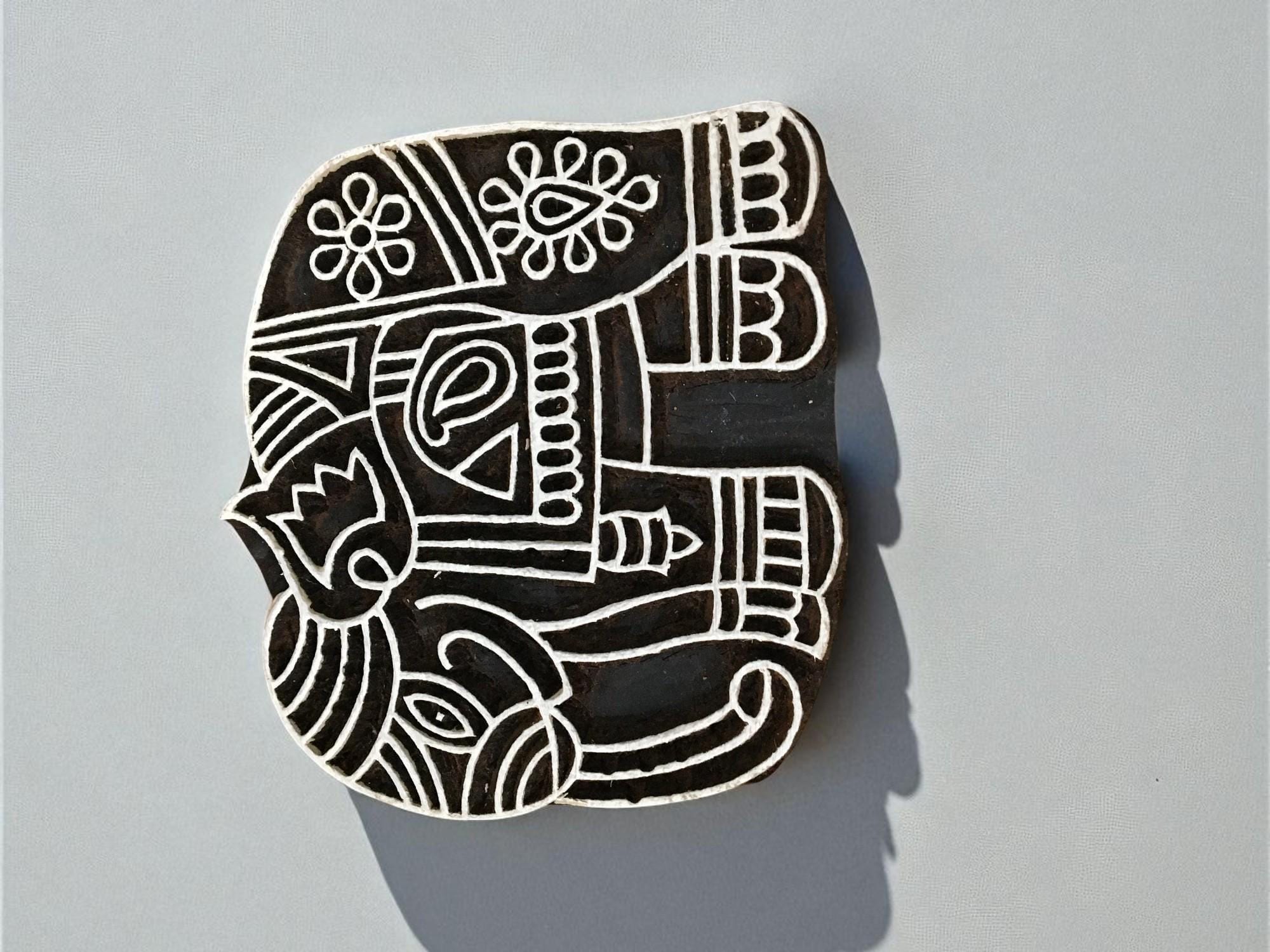 Sleepy Elephant,  hand carved Indian wood printing block; textile stamp; pottery stamp,