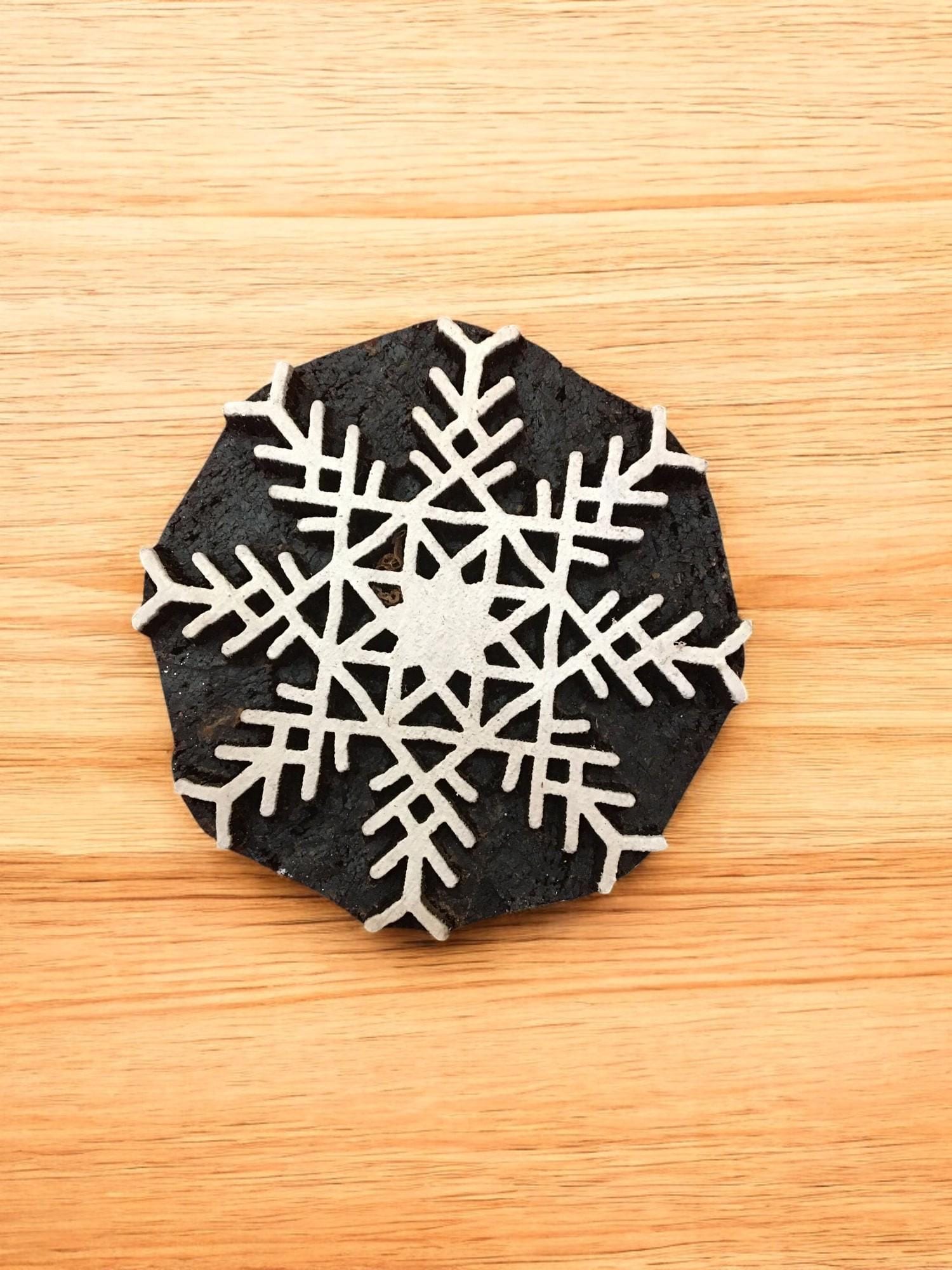 Snowflake Motif Wood Block Stamp Set, Hand Carved Textile Printing, 10 Piece