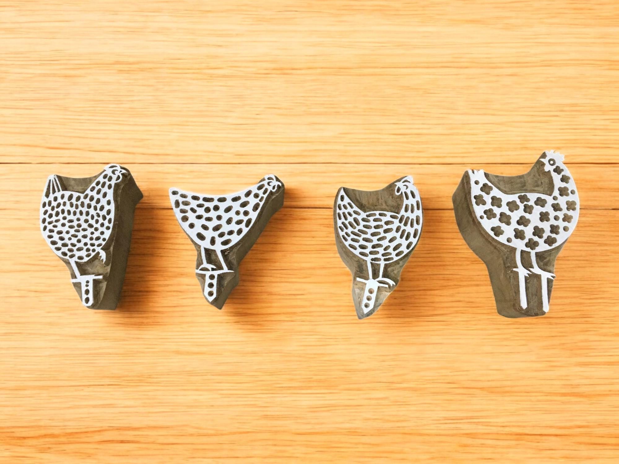 Hen on Iron Stand Wood Stamp: Rustic Textile/Pottery Block