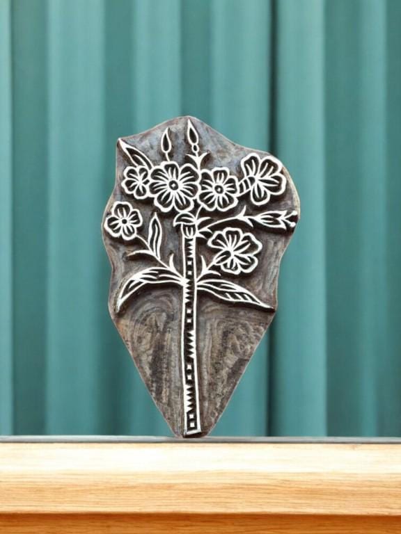 Hand Carved Teak Wood Floral Stamp, Indian Textile Block