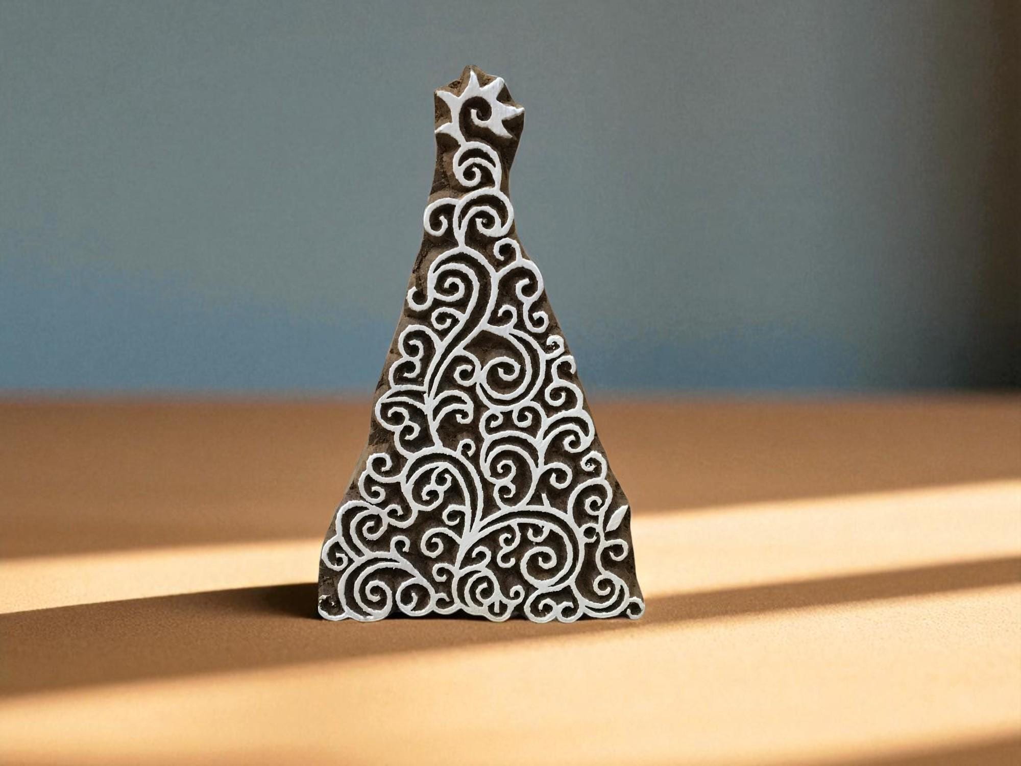 Oriental Christmas Tree,  hand carved Indian wood printing block; textile stamp; pottery stamp,