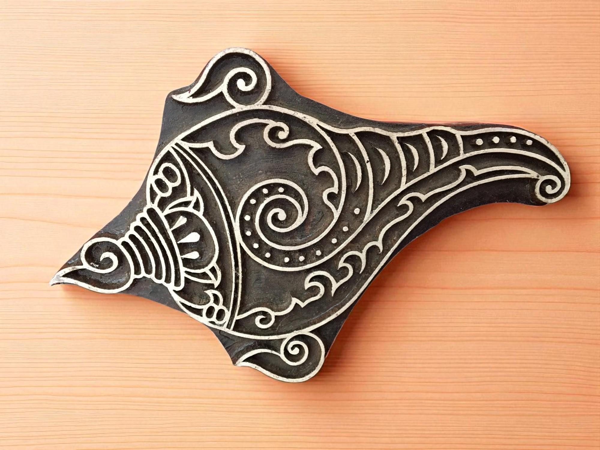 Teak Wood Conch Stamp - Indian Textile, Pottery Printing Block