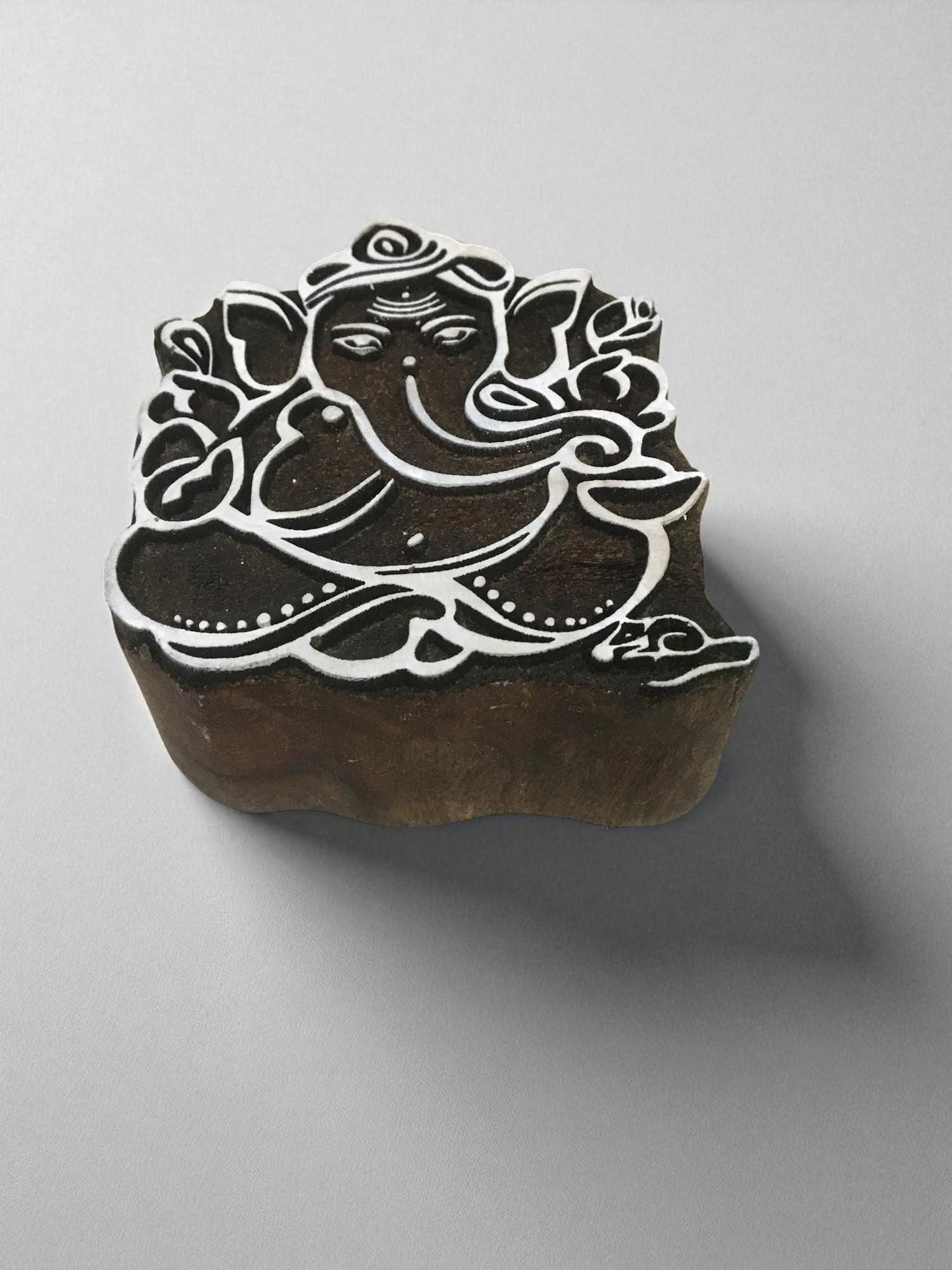 Ganesh Design Wooden Printing Block, Hand Carved Indian Stamp