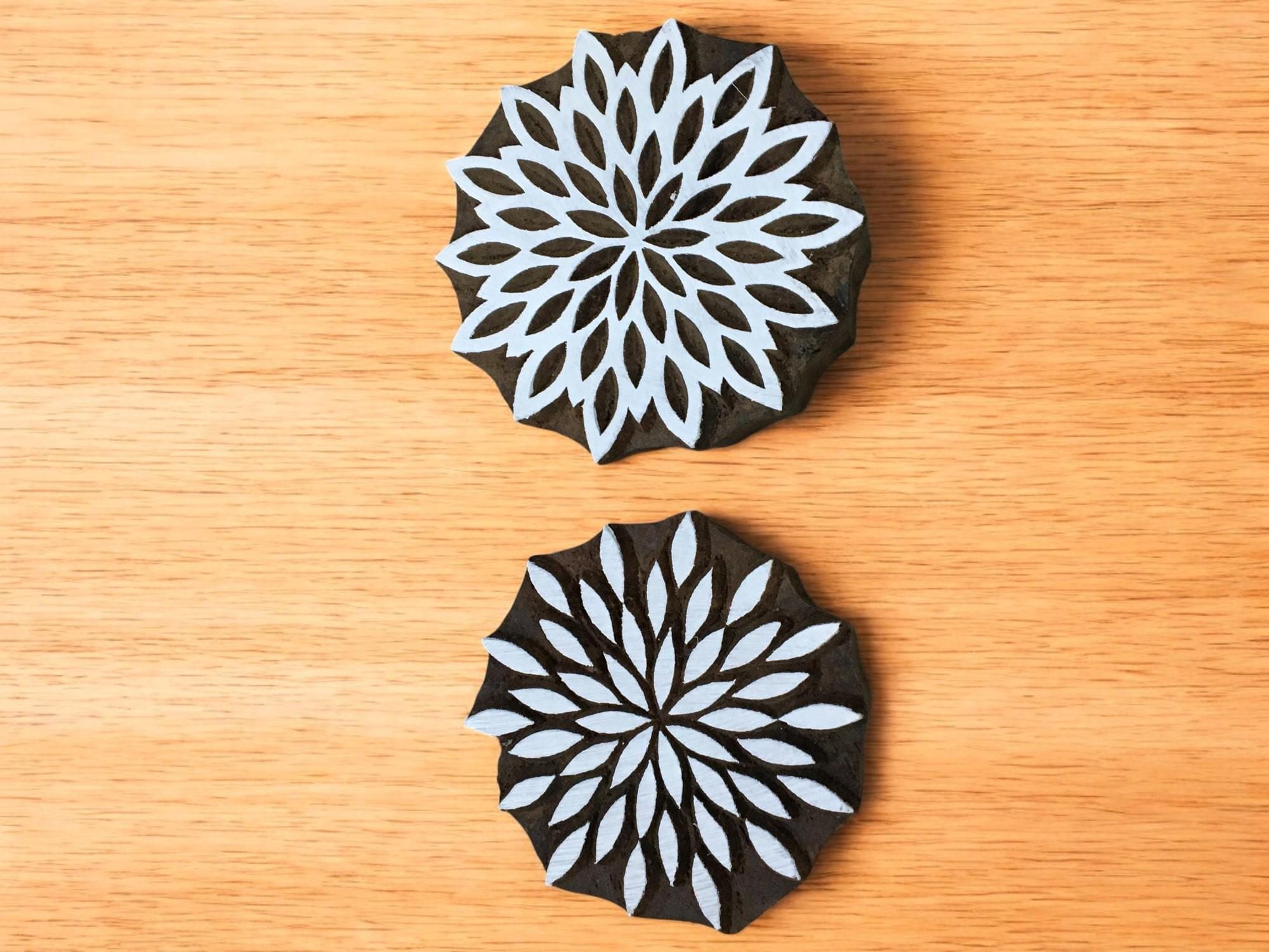 Leaves Flower, hand carved Indian wood printing block; textile stamp; pottery stamp,
